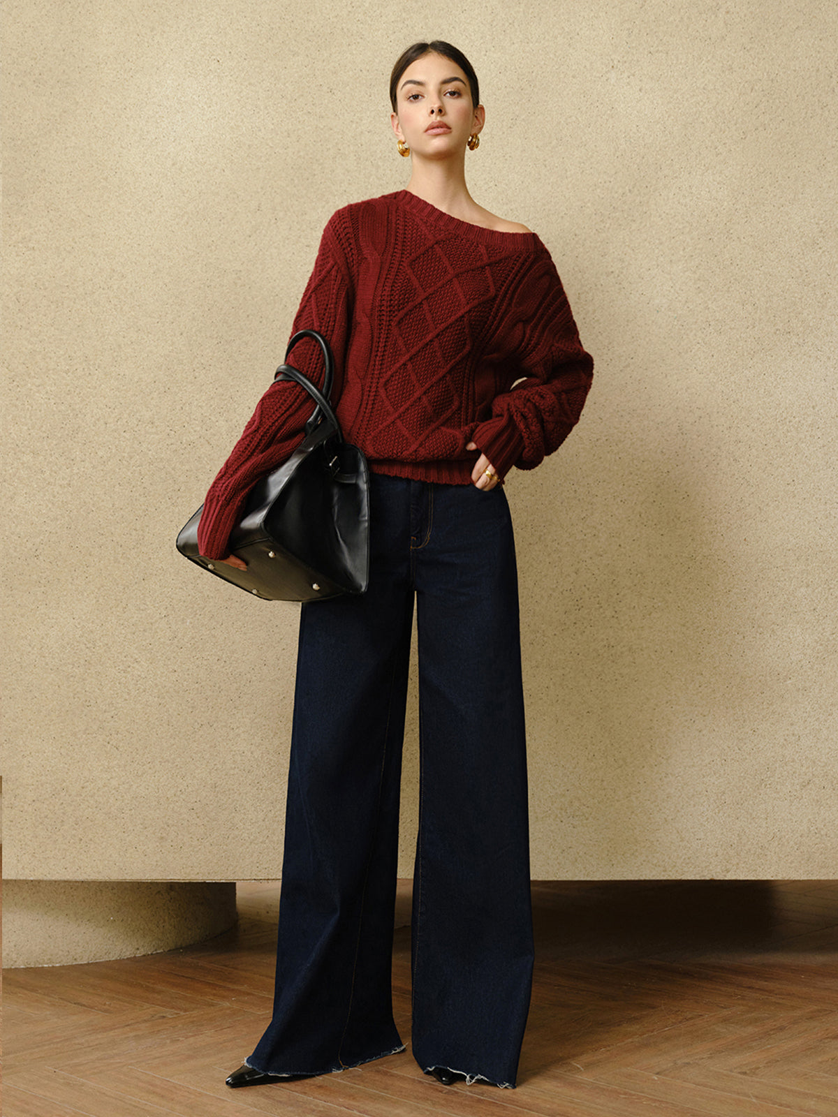 Casual Crew Neck Cable-Knit Top-Chicvia