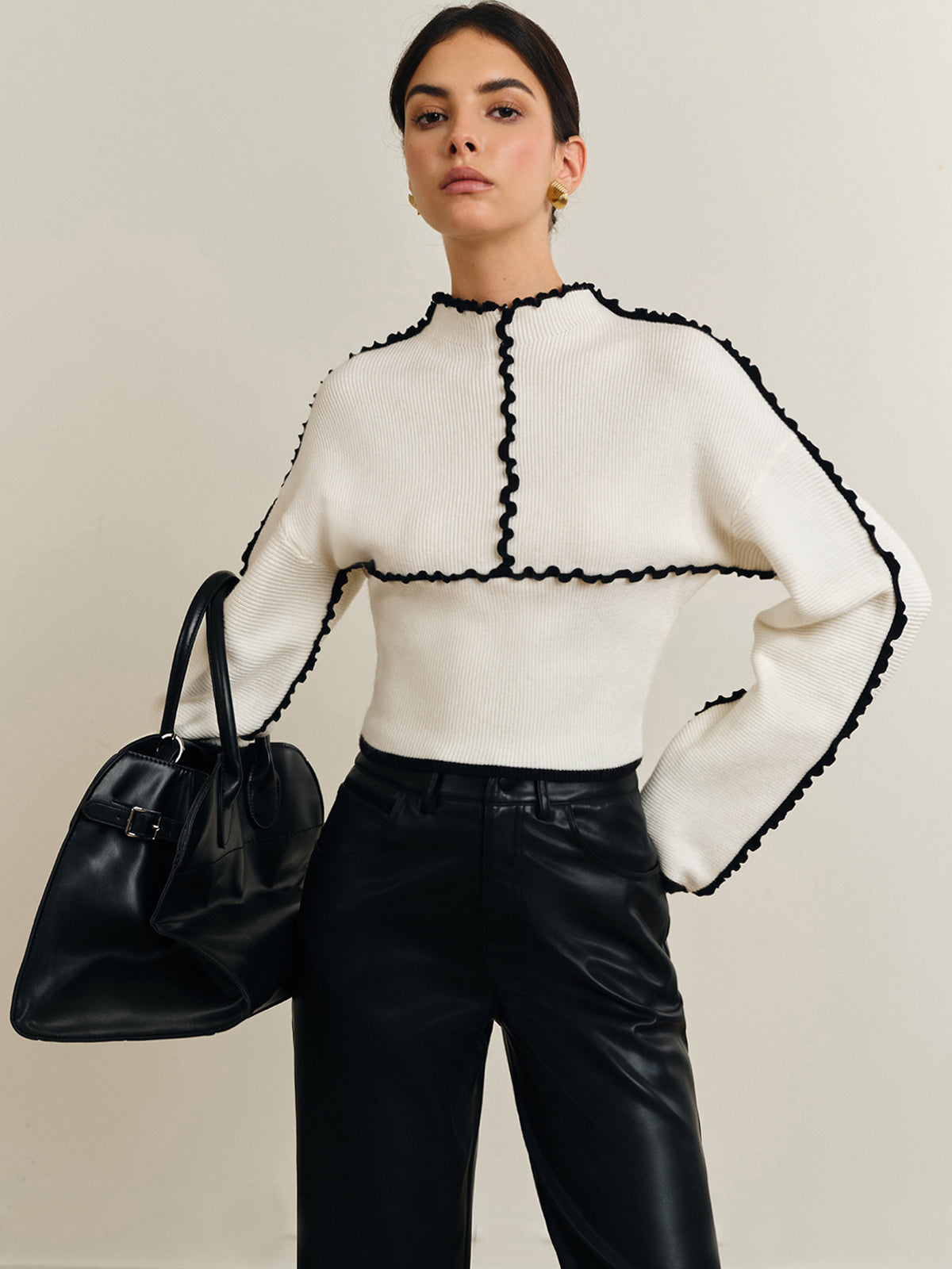 Ribbed Lettuce Trim Knit Top-Chicvia