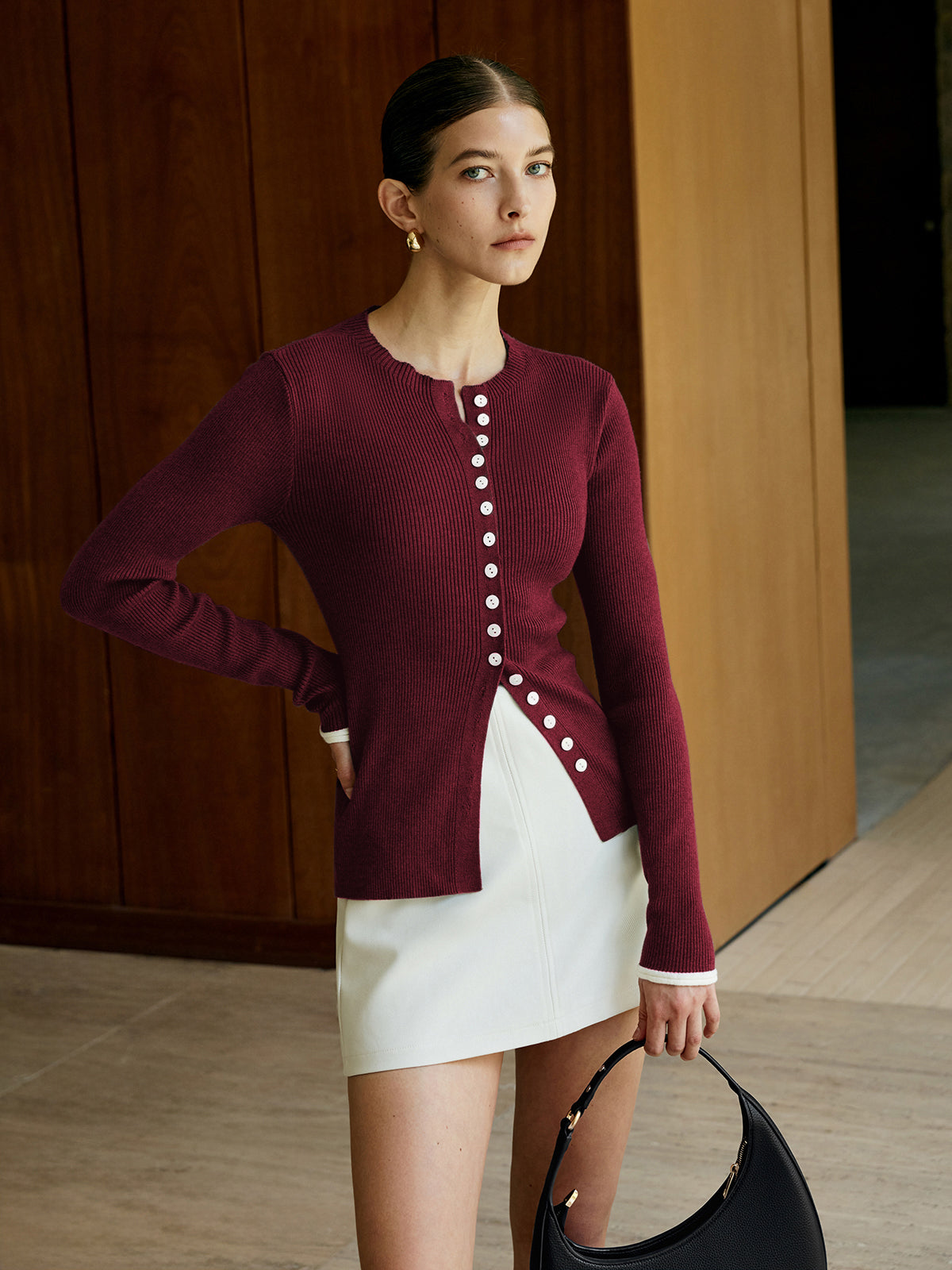 Plain Button Knit Cardigan-Chicvia