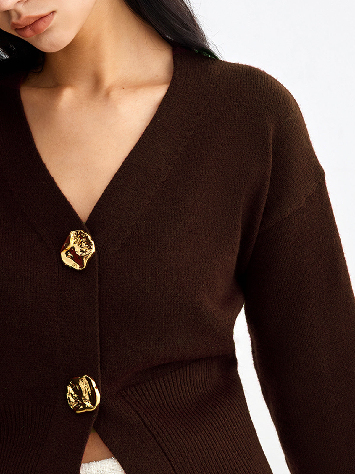 Elegant Metal Button Short Cardigan-Chicvia