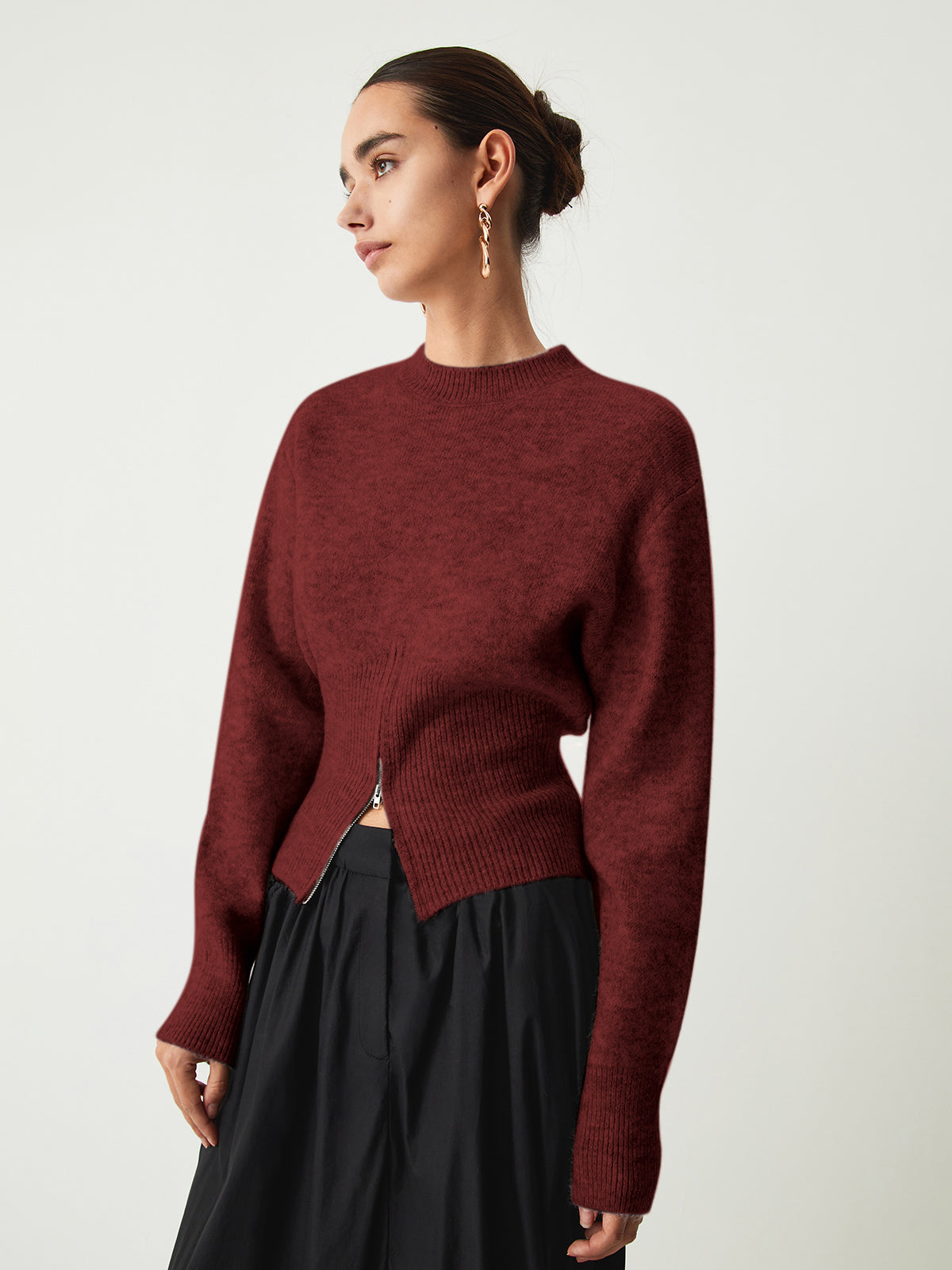Half Zip Fuzzy Sweater-Chicvia
