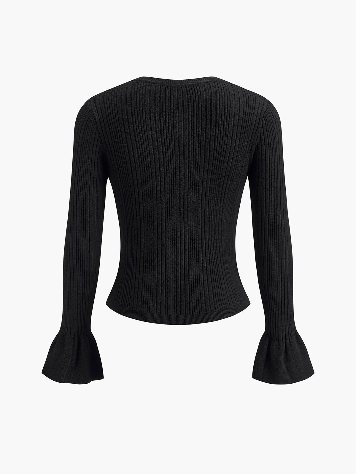 Pearl Decor Ruffle-Cuff Knit Top-Chicvia