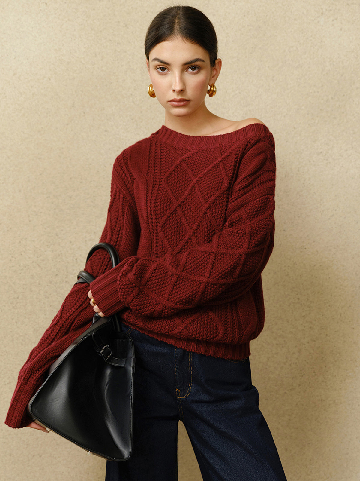 Casual Crew Neck Cable-Knit Top-Chicvia