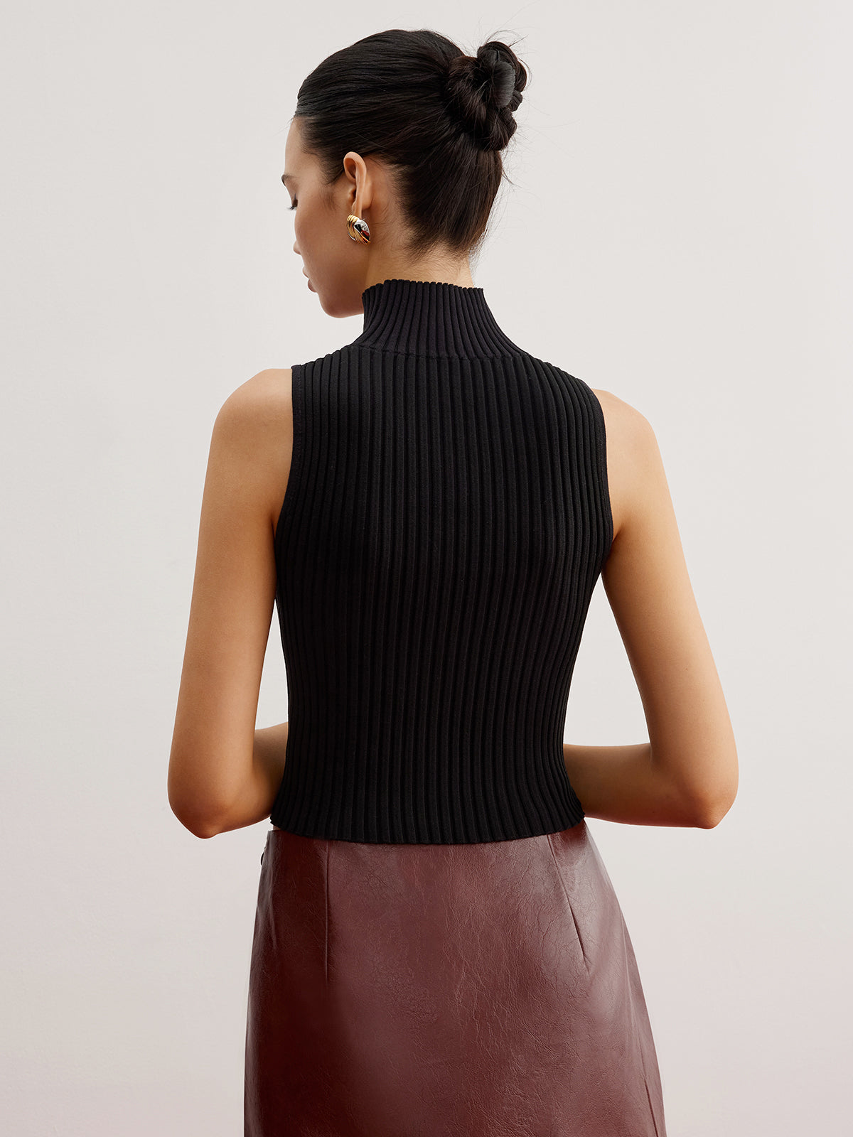 Crop Sheer Panel Sweater Vest-Chicvia