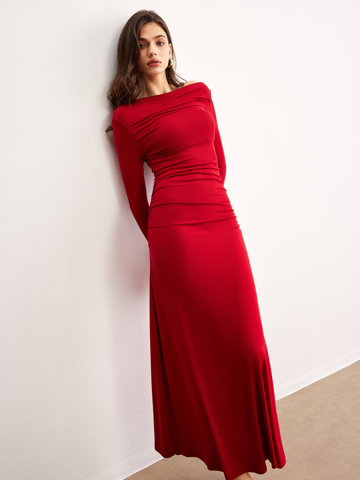 Off-Shoulder Ruffle Knit Dress-Chicvia