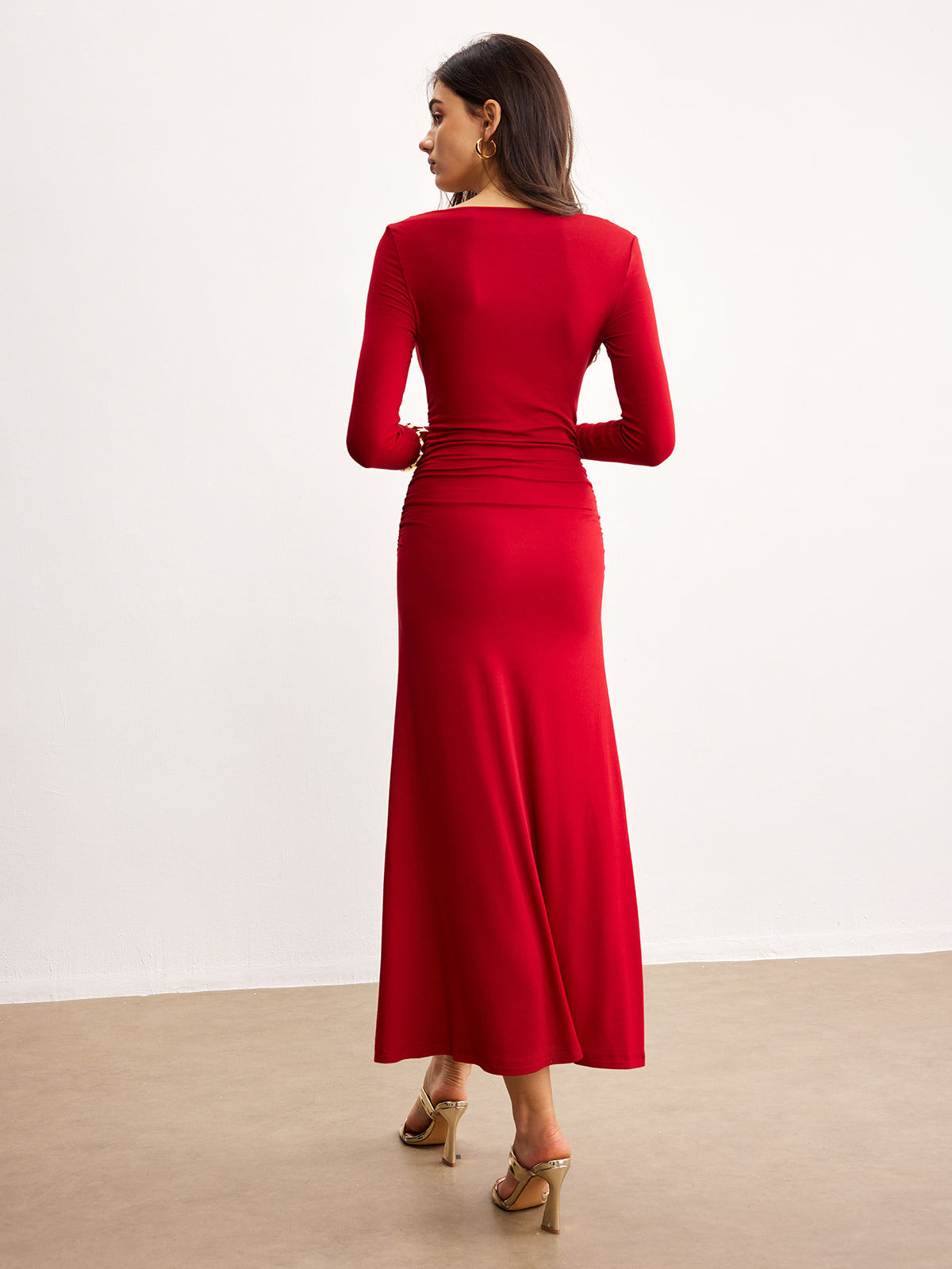 Off-Shoulder Ruffle Knit Dress-Chicvia