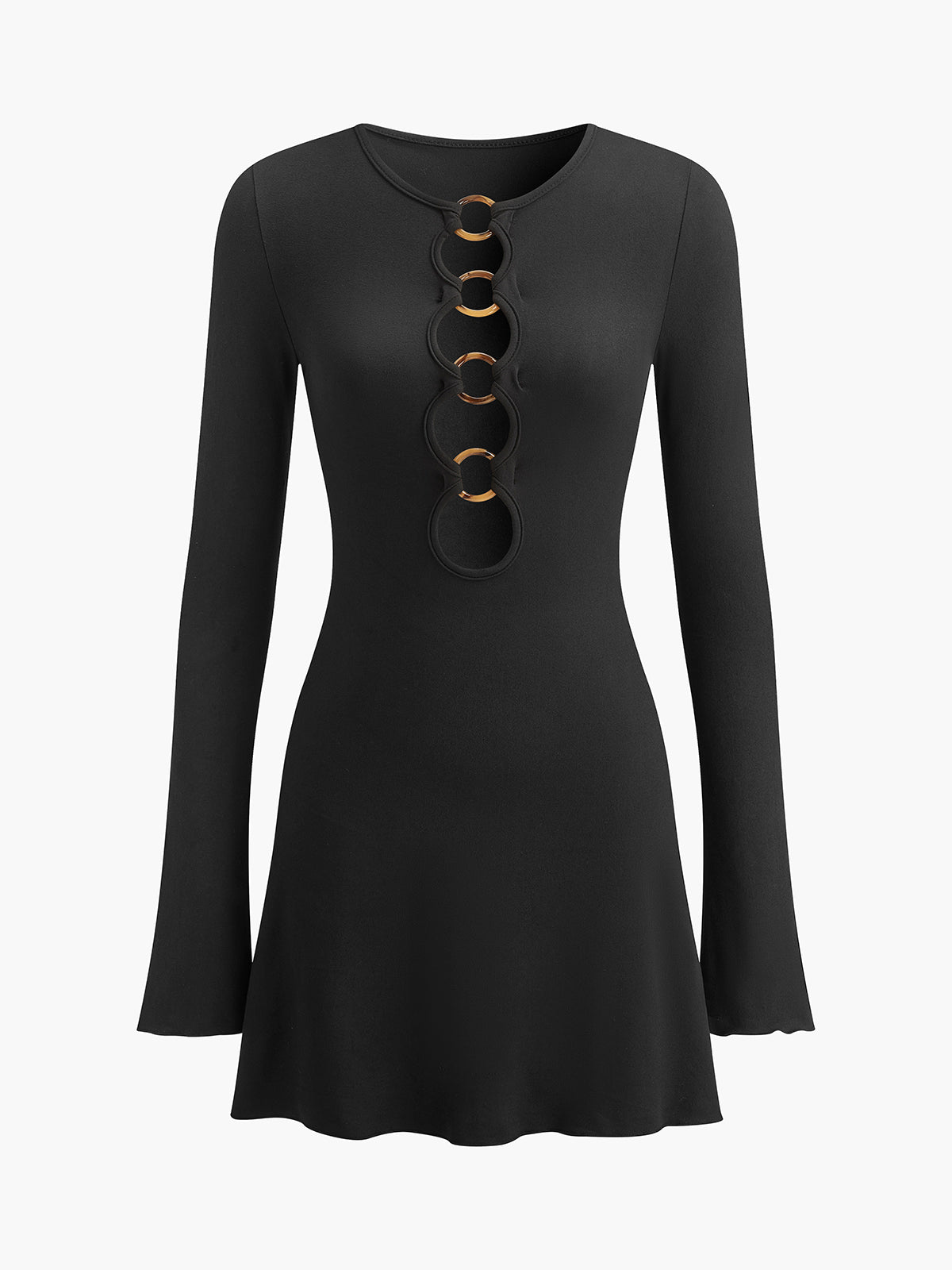 Circle-Ring Cutout Jersey Dress-Chicvia