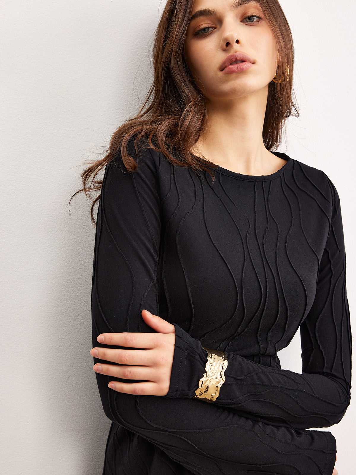 Plain Piping Jersey Dress-Chicvia