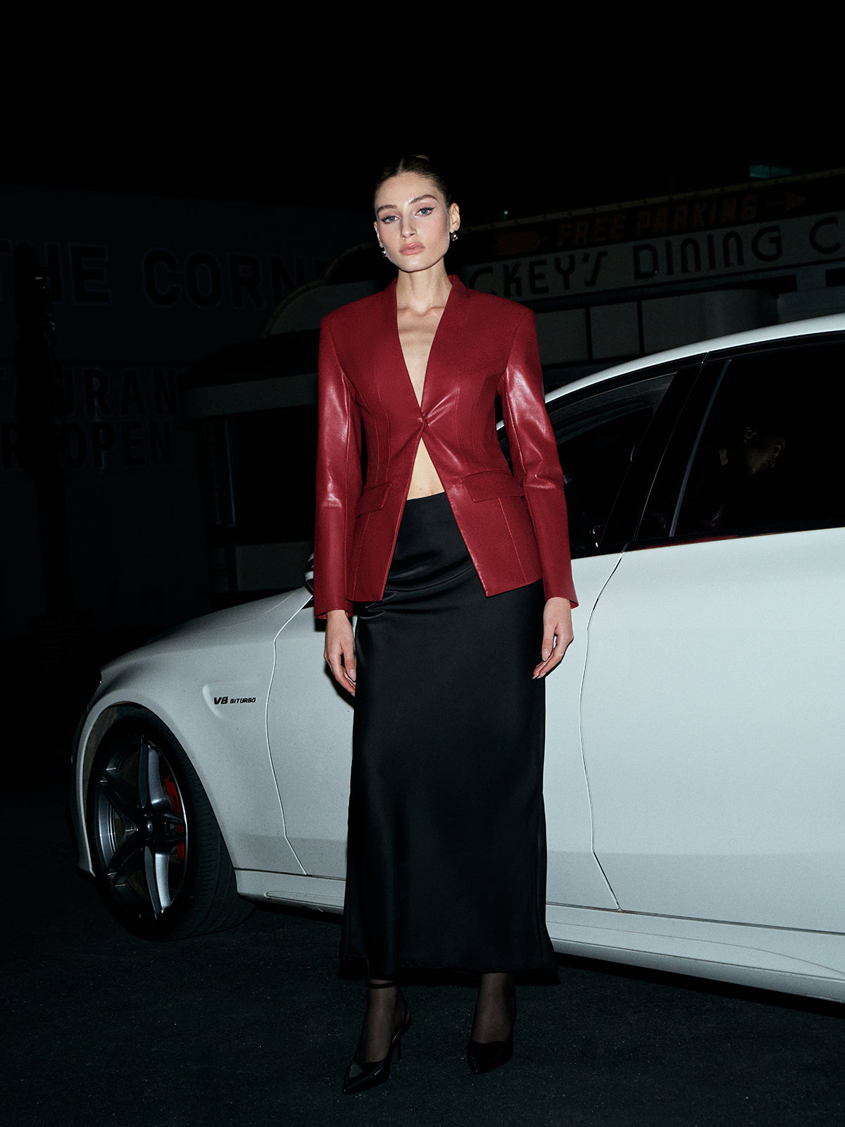 Elegant Faux Leather Button Blazer-Chicvia