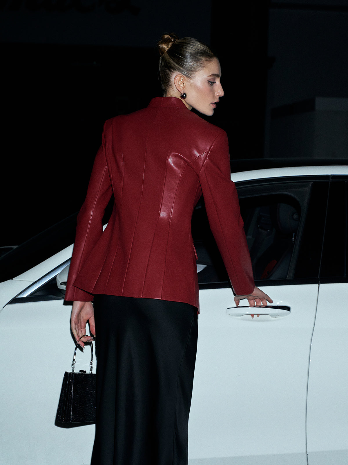 Elegant Faux Leather Button Blazer-Chicvia