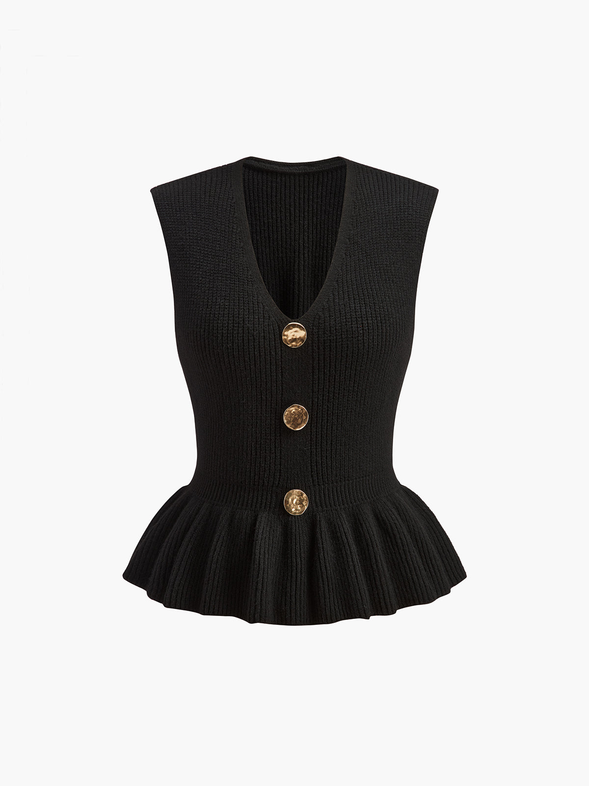 Ribbed Ruffle Sweater Vest-Chicvia