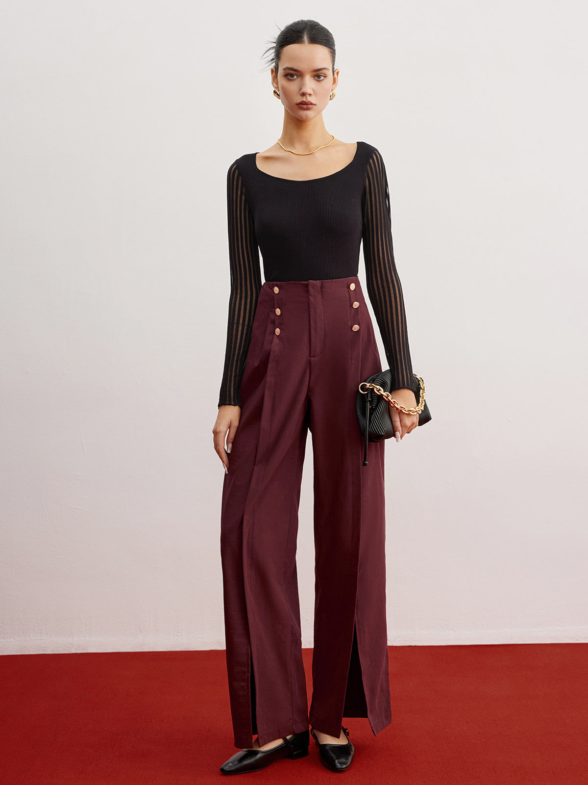 Ribbed Sheer Sleeve Sweater-Chicvia