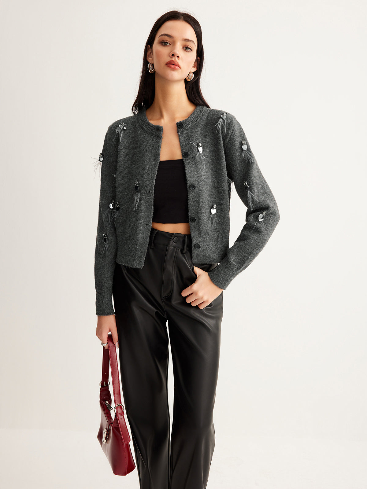 Leisure Button Sequins Cardigan-Chicvia