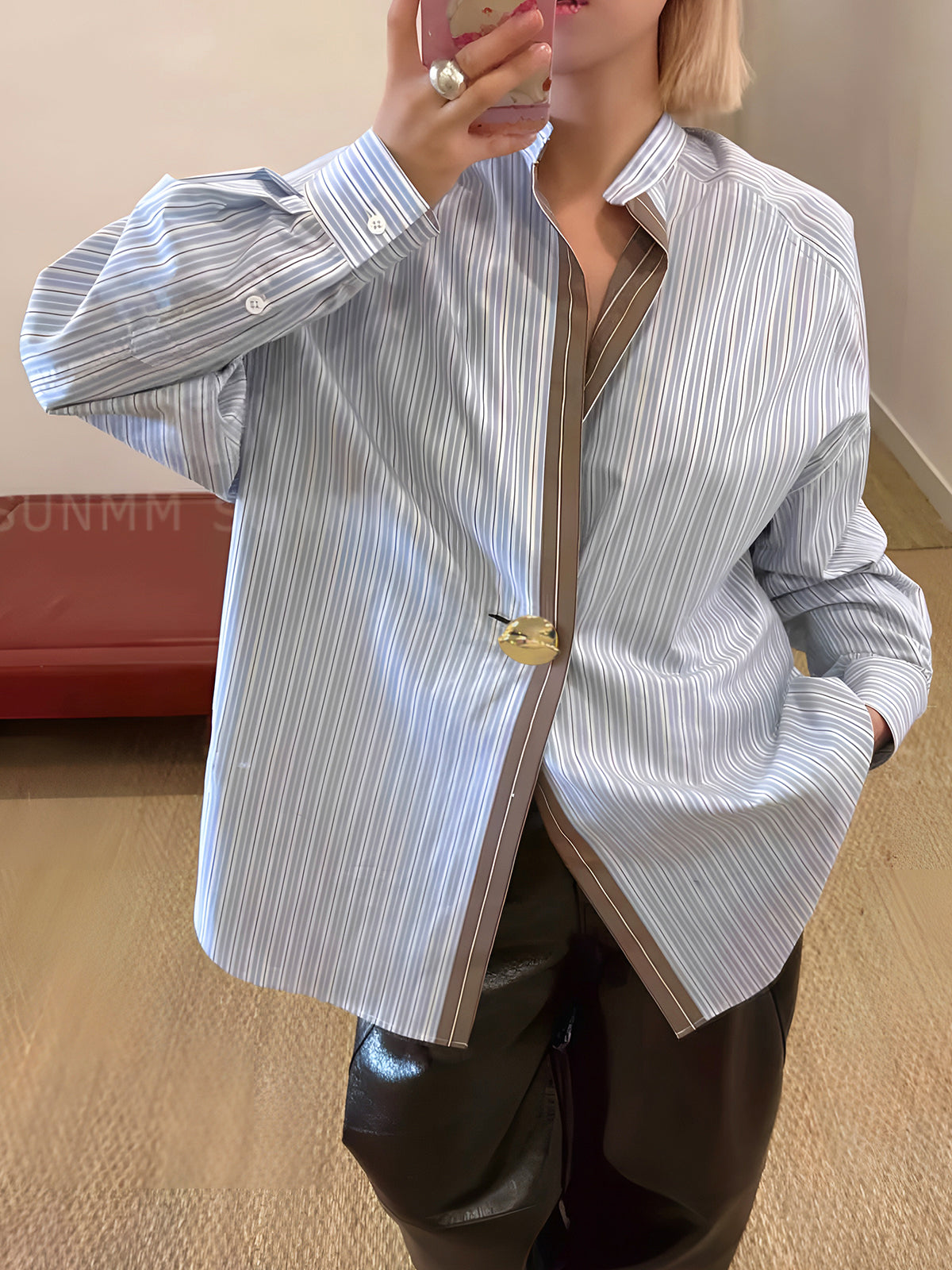 Cotton Contrast Trim Pinstripe Polo Shirt-Chicvia