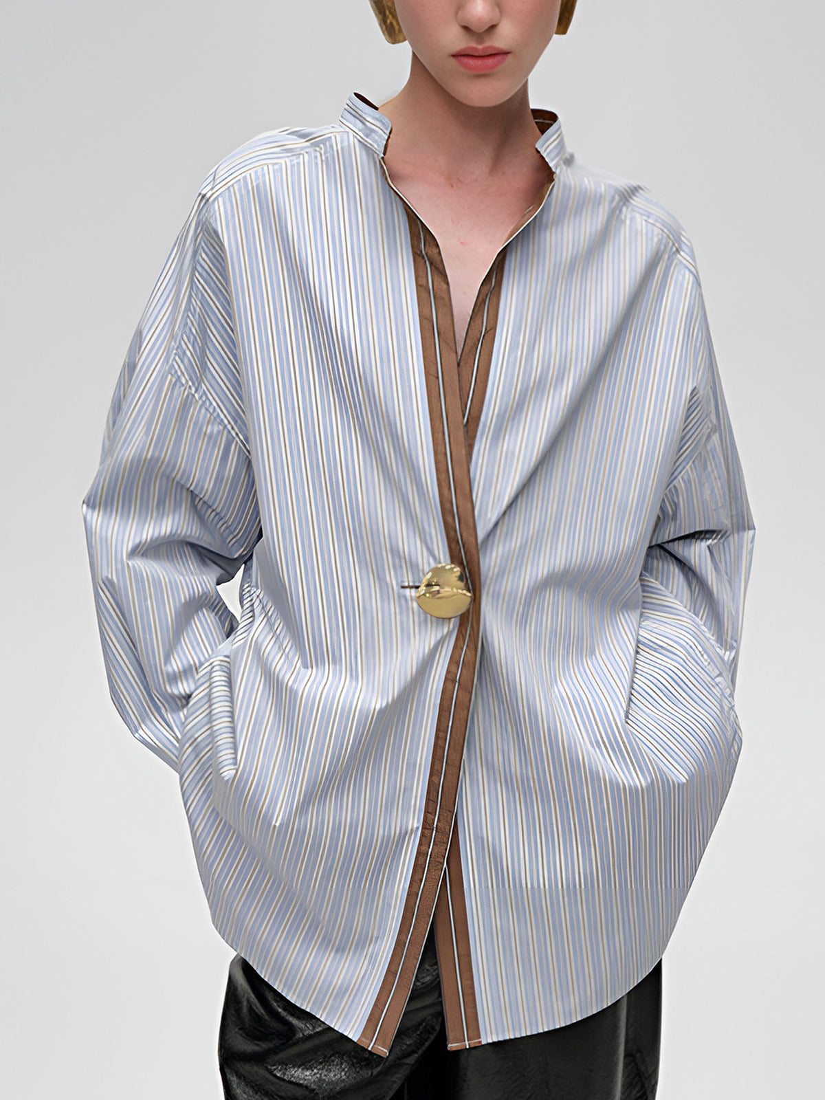 Cotton Contrast Trim Pinstripe Polo Shirt-Chicvia