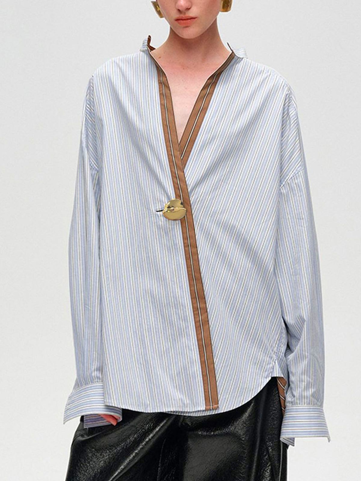 Cotton Contrast Trim Pinstripe Polo Shirt-Chicvia