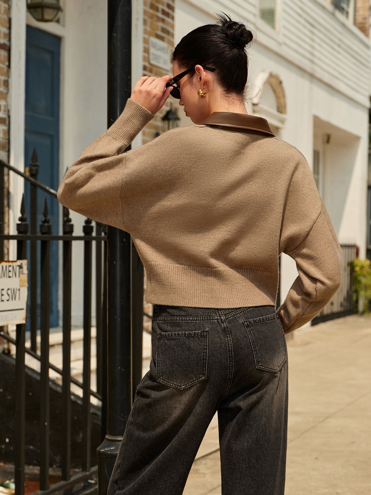 Panel Neck Double-Zip Crop Cardigan-Chicvia