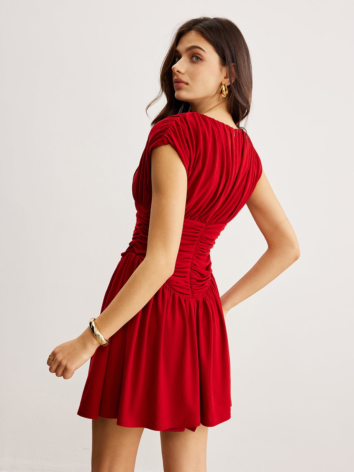Elegant Pleated Ruffle Dress-Chicvia