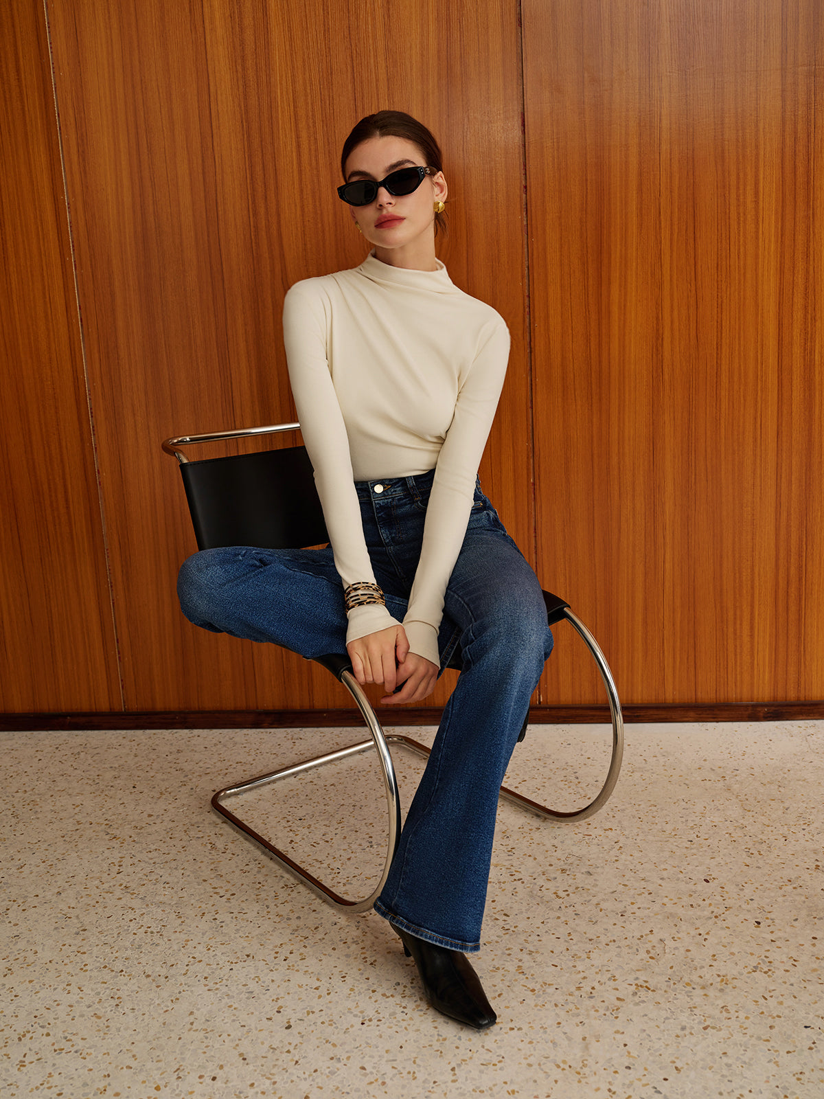 Plain Warm Jersey Top-Chicvia