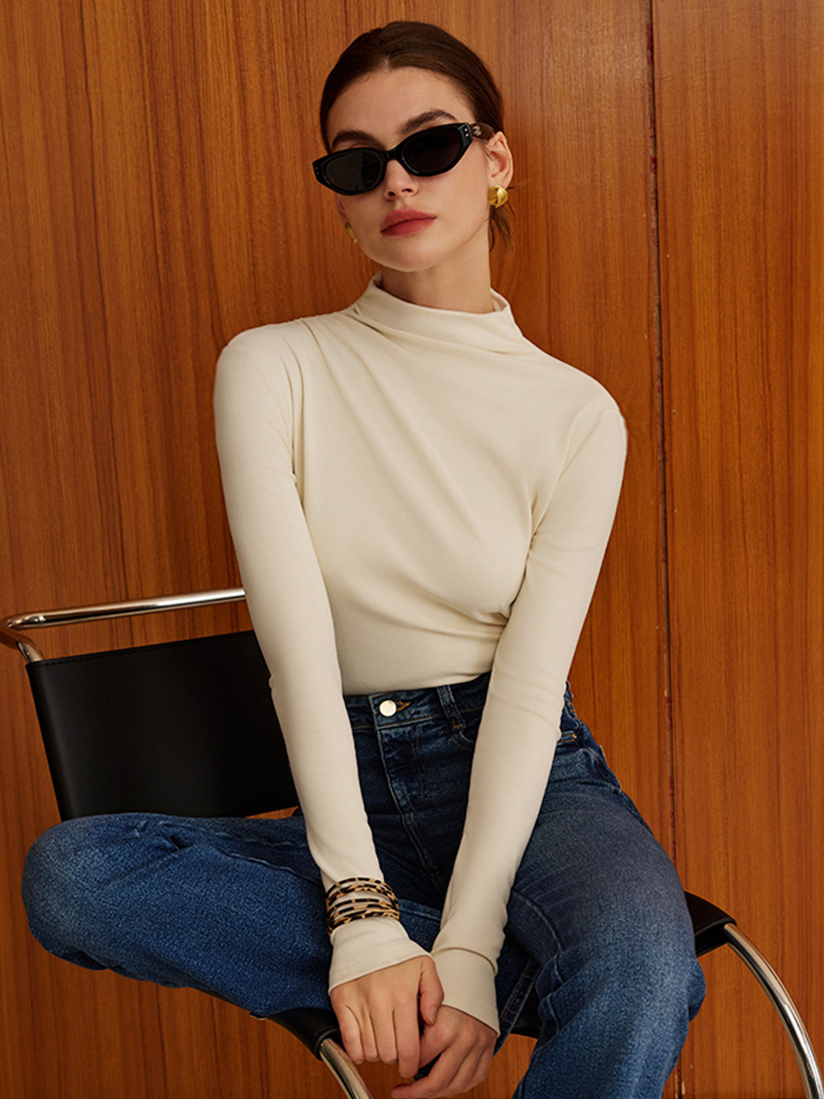 Plain Warm Jersey Top-Chicvia