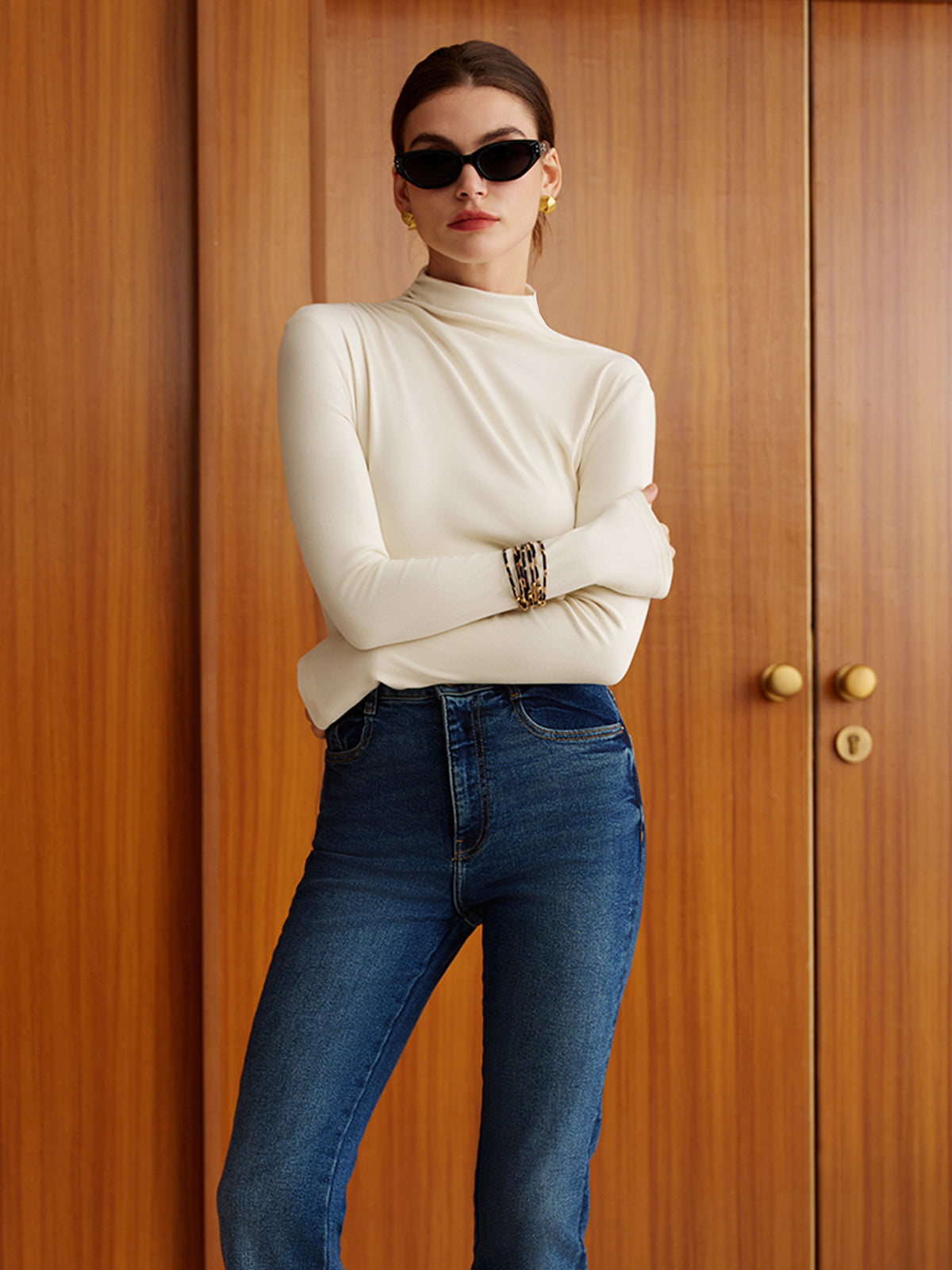 Plain Warm Jersey Top-Chicvia