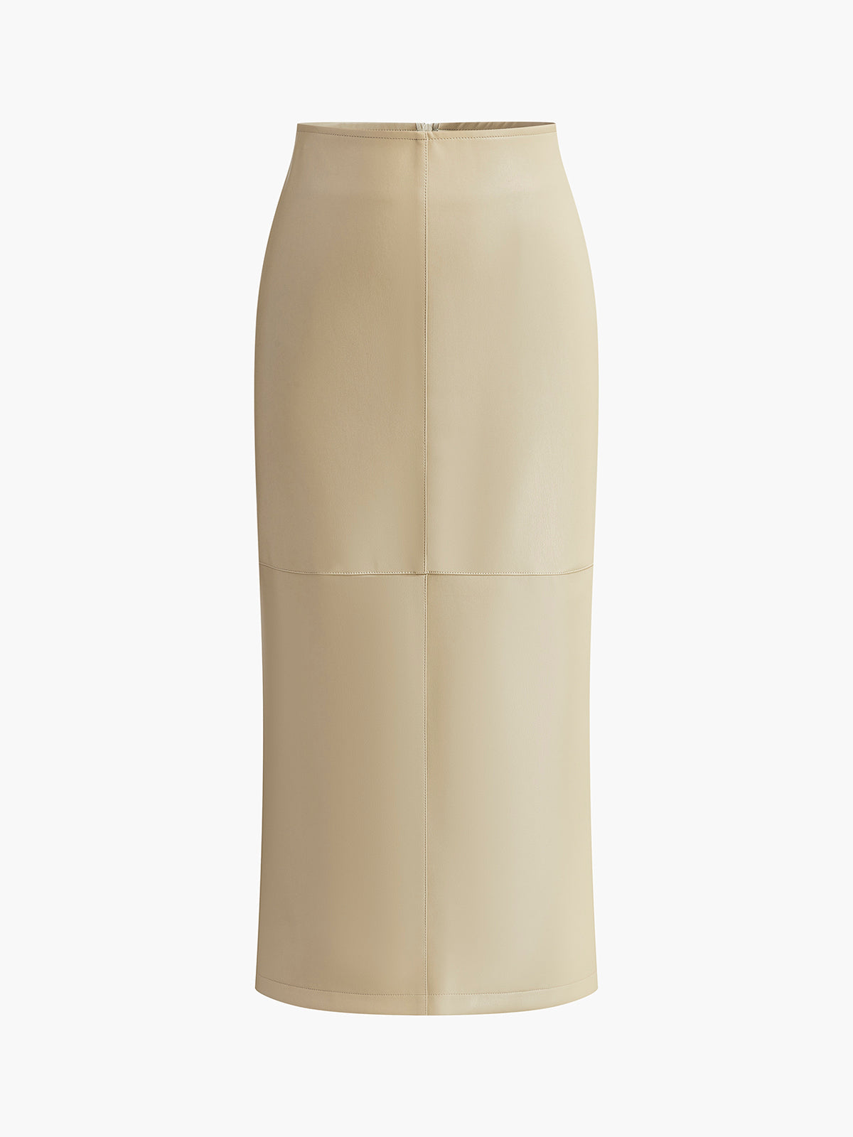 Faux Leather Piping Sit Midi Skirt-Chicvia