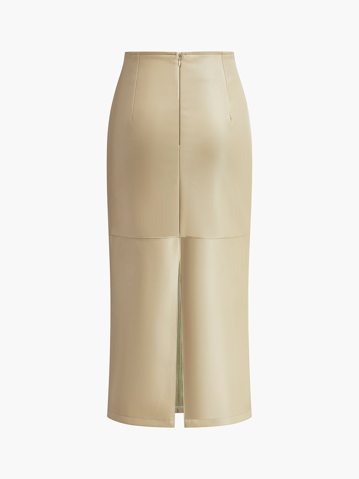 Faux Leather Piping Sit Midi Skirt-Chicvia