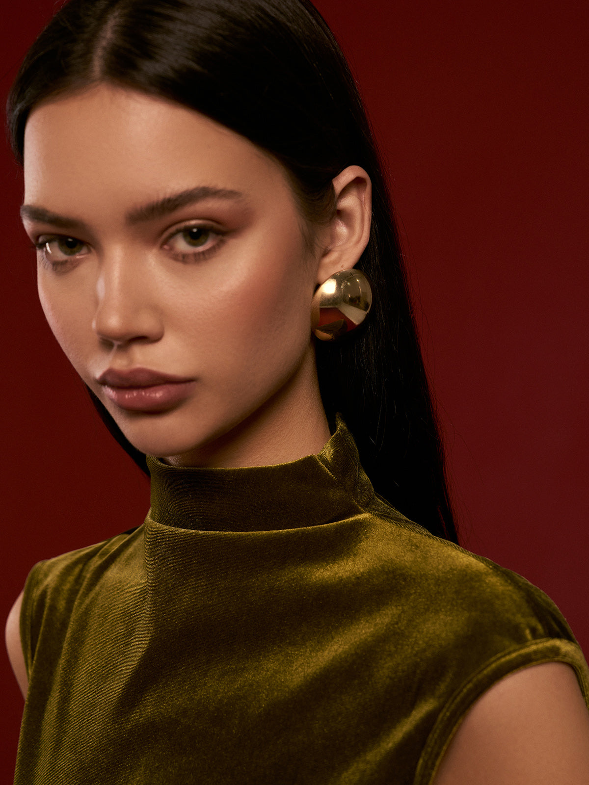 Glossy Half-Ball Stud Earrings-Chicvia