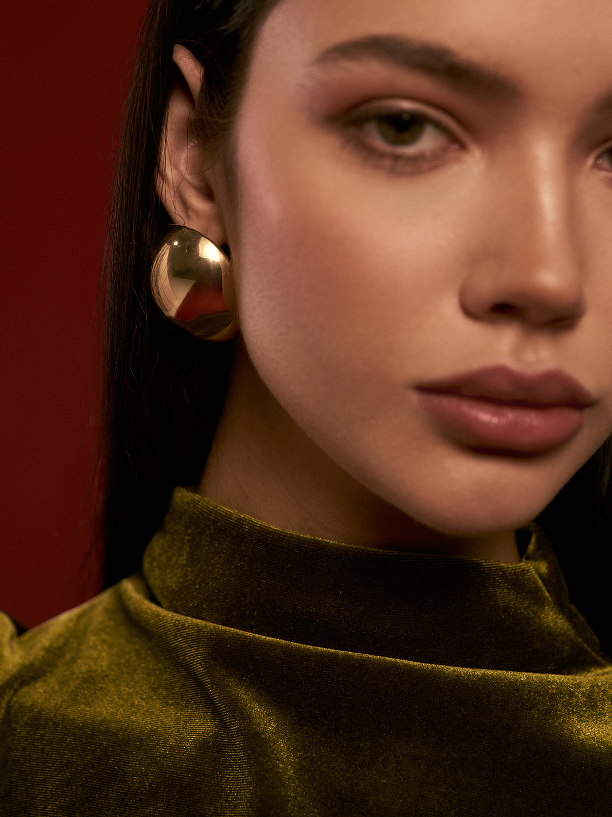 Glossy Half-Ball Stud Earrings-Chicvia