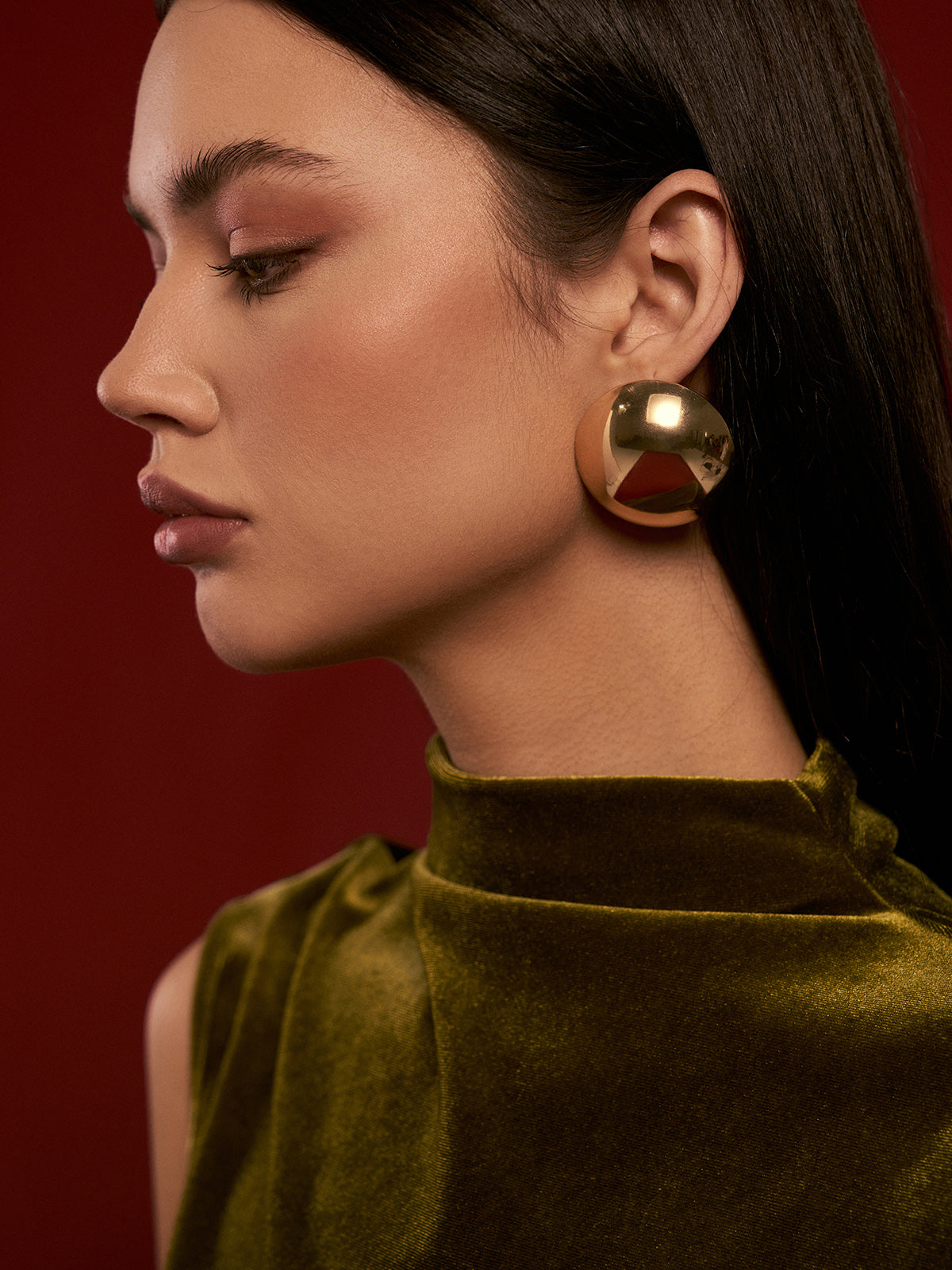 Glossy Half-Ball Stud Earrings-Chicvia