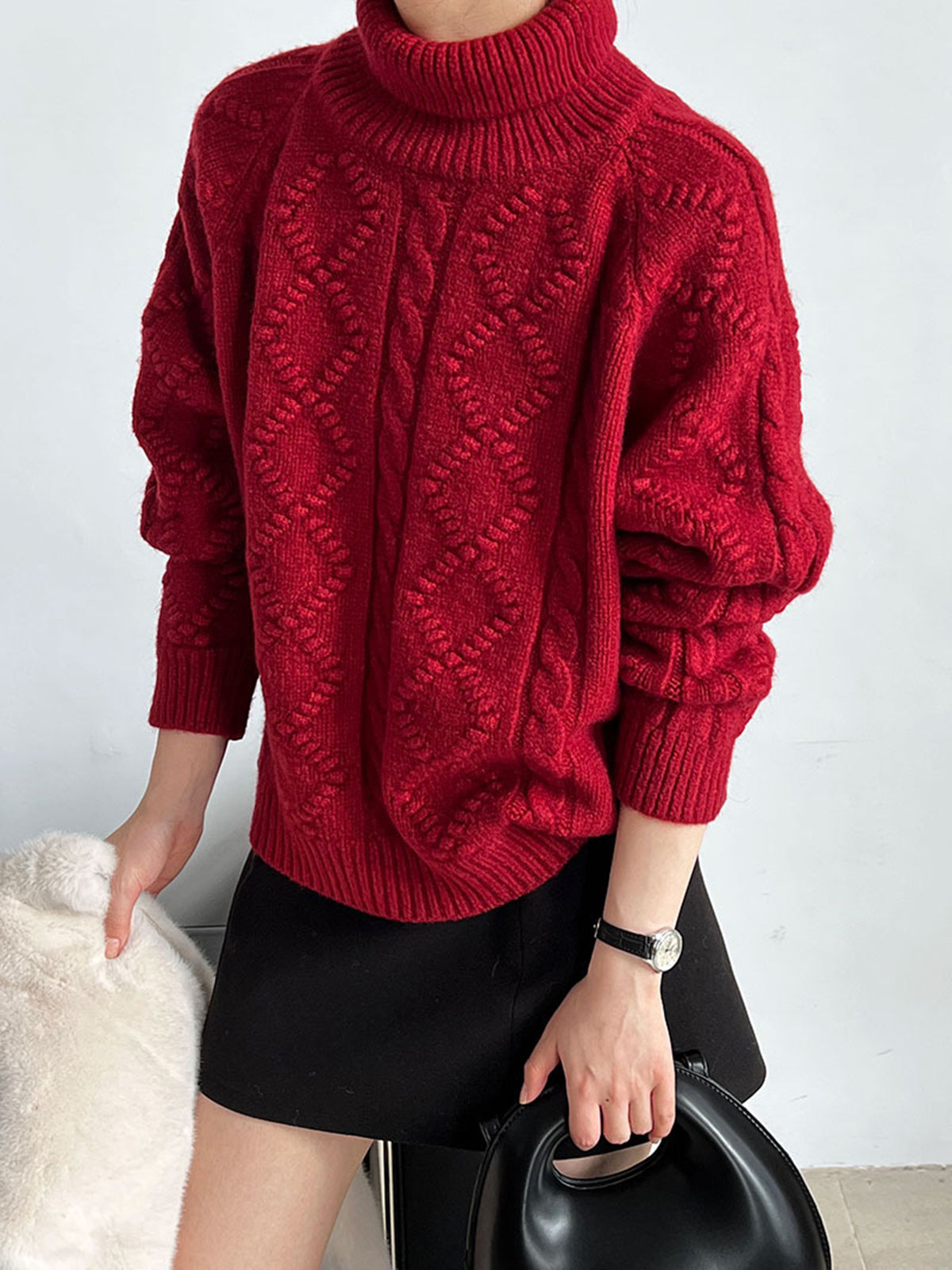 Casual Turtleneck Twist Sweater-Chicvia
