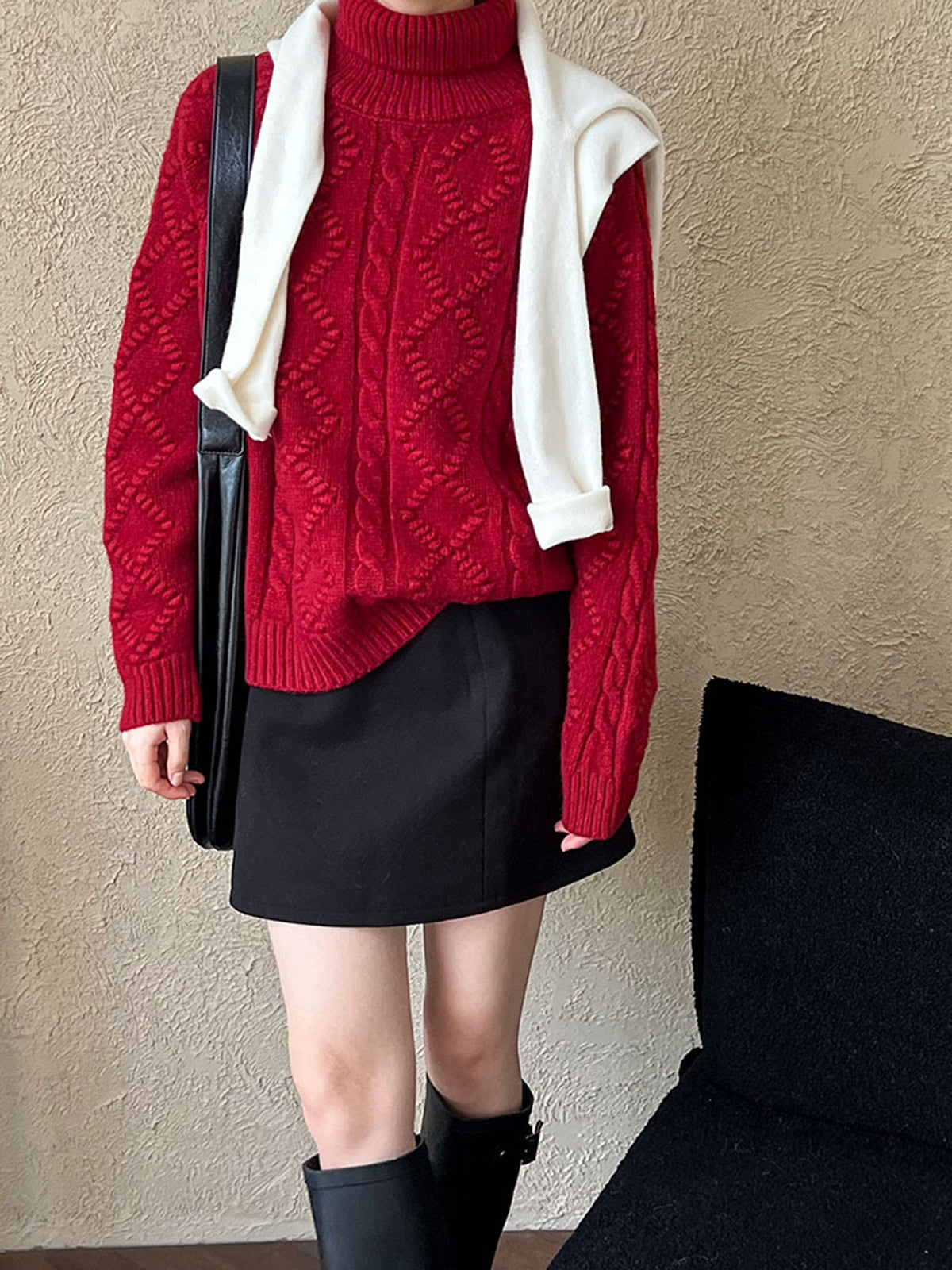 Casual Turtleneck Twist Sweater-Chicvia