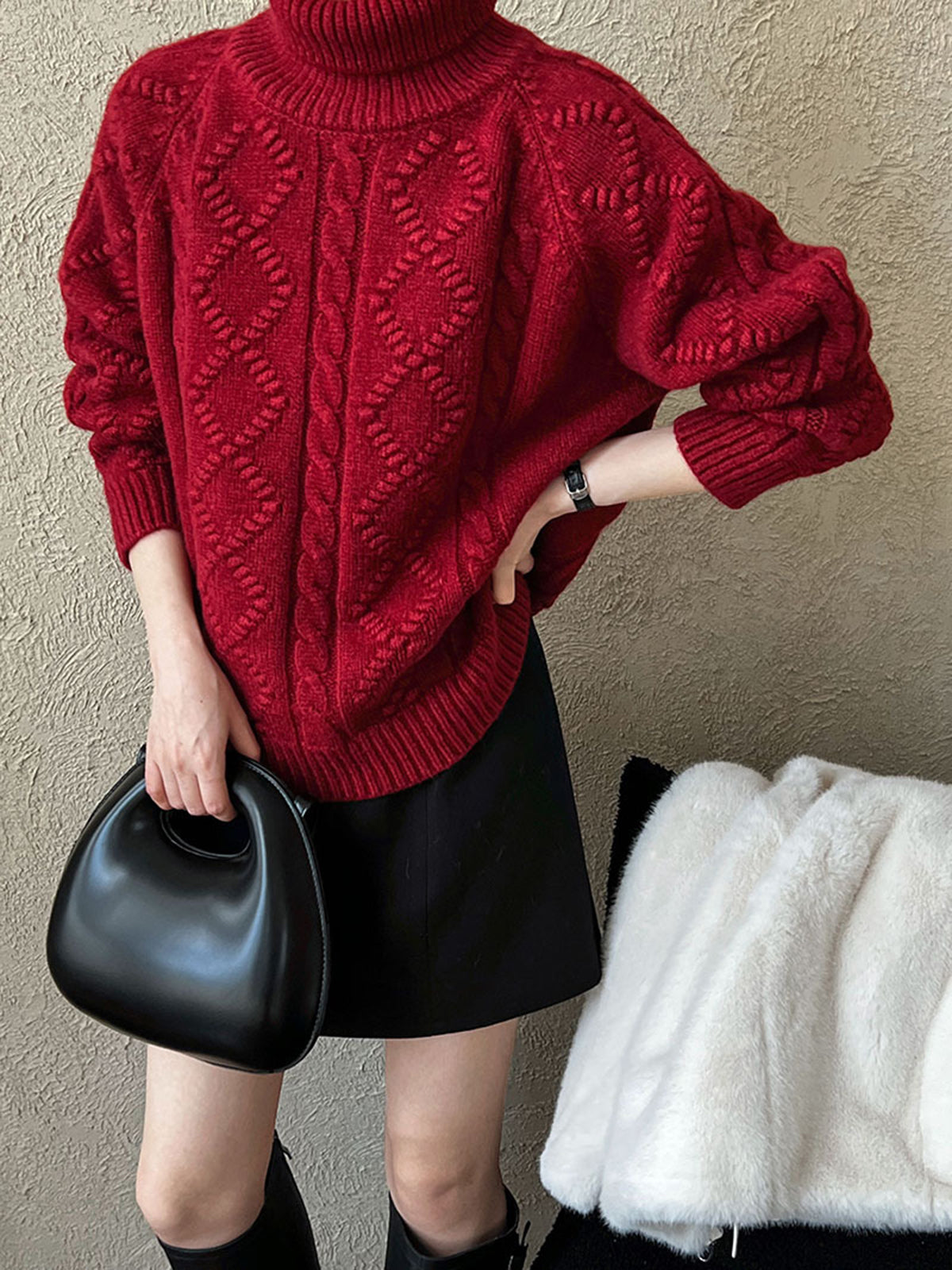 Casual Turtleneck Twist Sweater-Chicvia