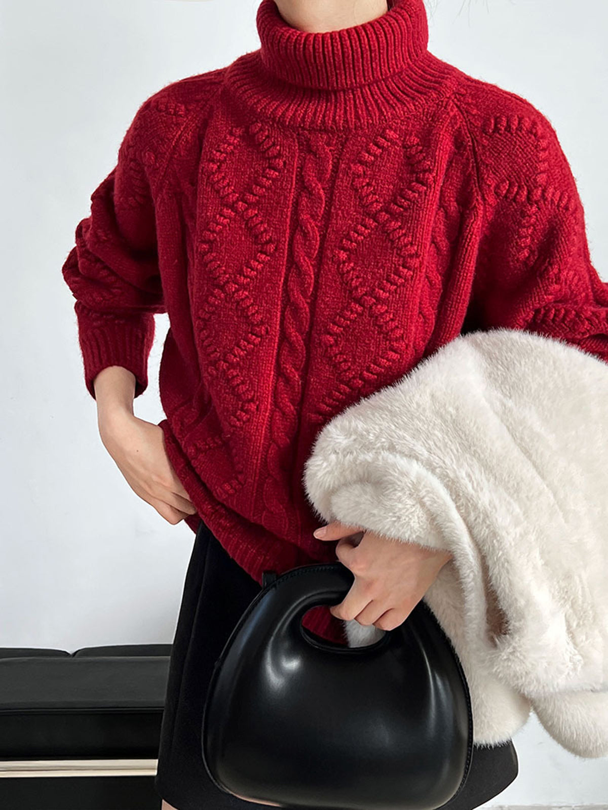 Casual Turtleneck Twist Sweater-Chicvia