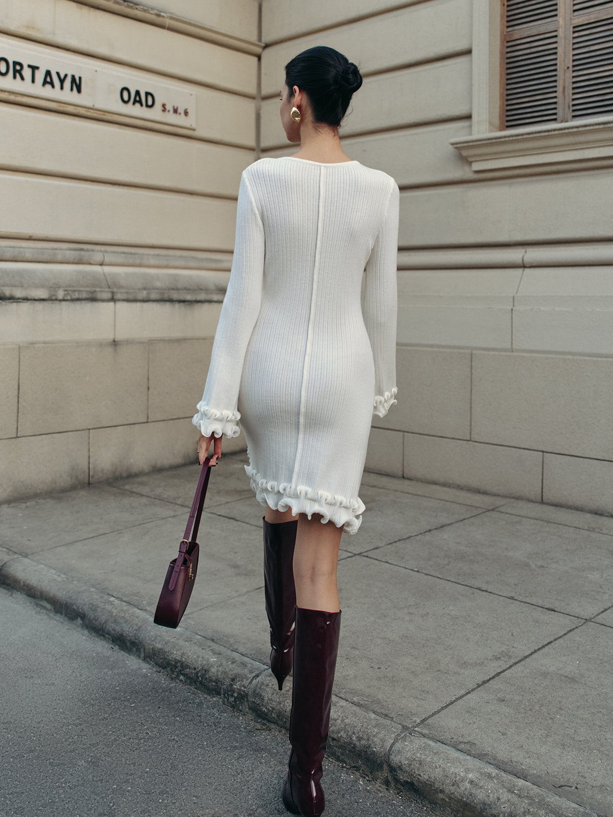 Lettuce Trim Bell Sleeve Sweater Dress-Chicvia