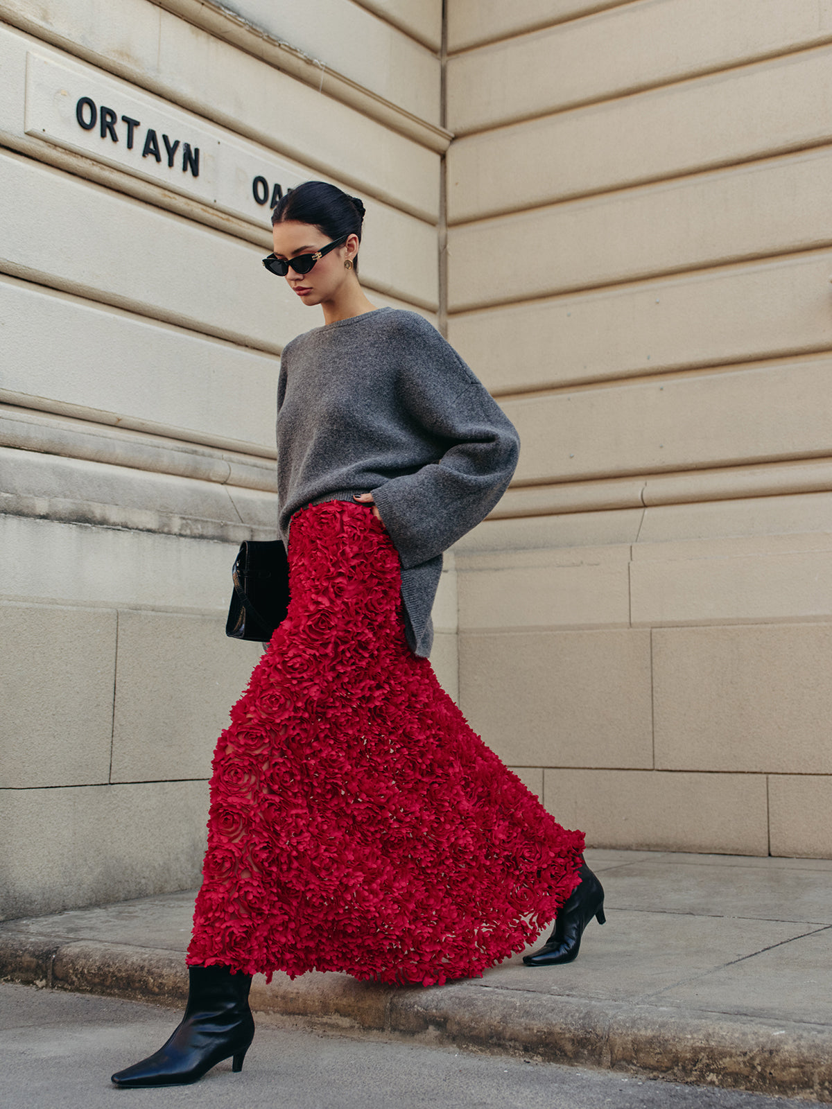 High-Waist Rosette Skirt-Chicvia