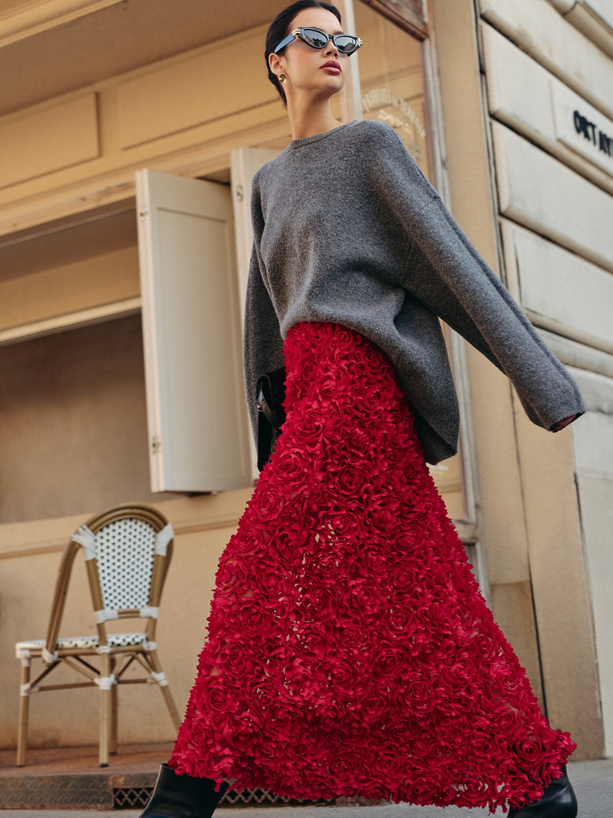 High-Waist Rosette Skirt-Chicvia