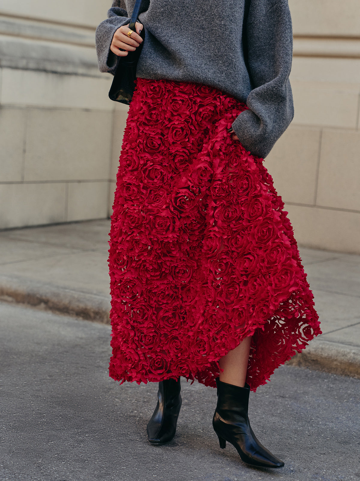 High-Waist Rosette Skirt-Chicvia