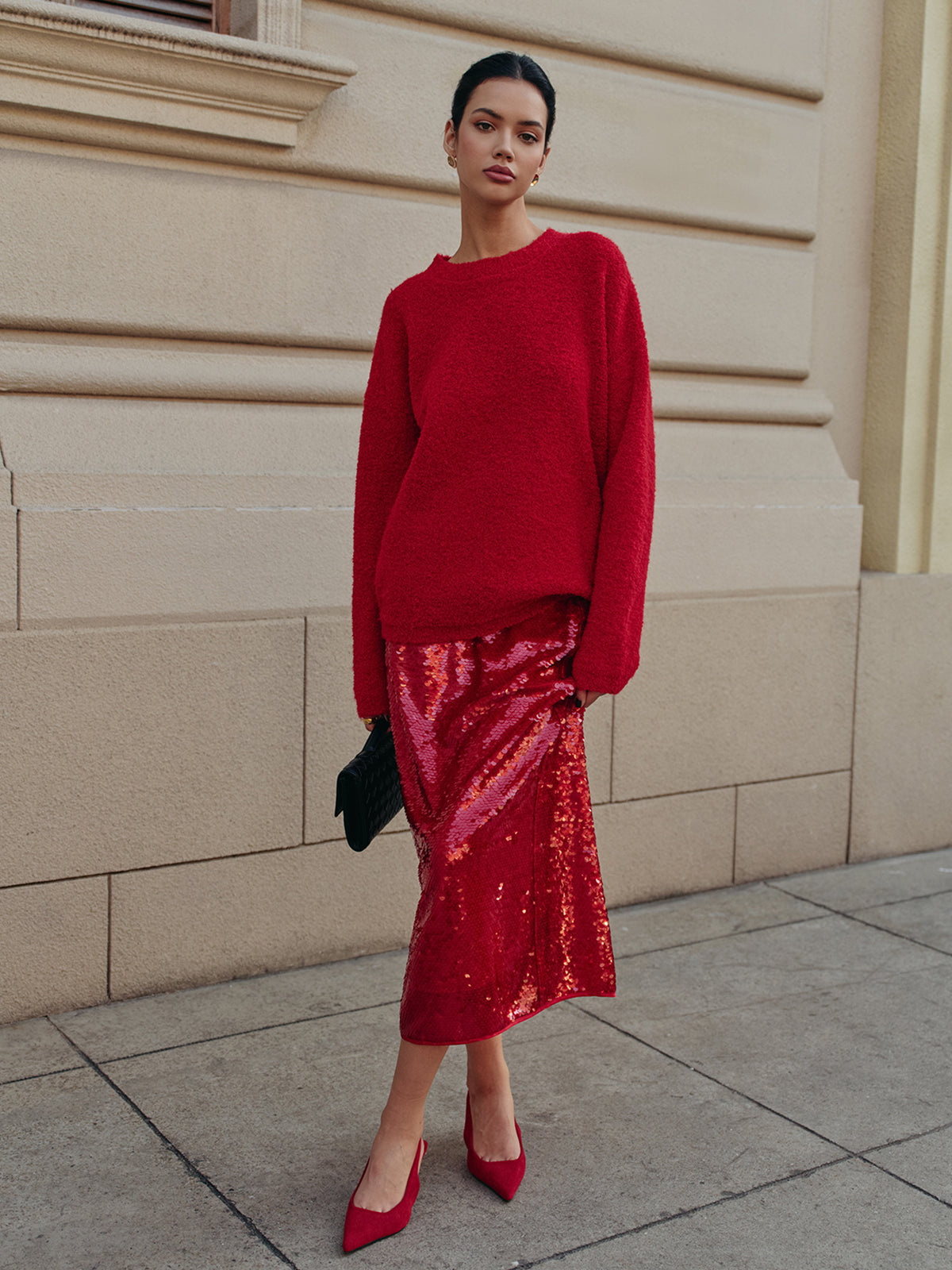 Elegant Plain Sequins Skirt-Chicvia