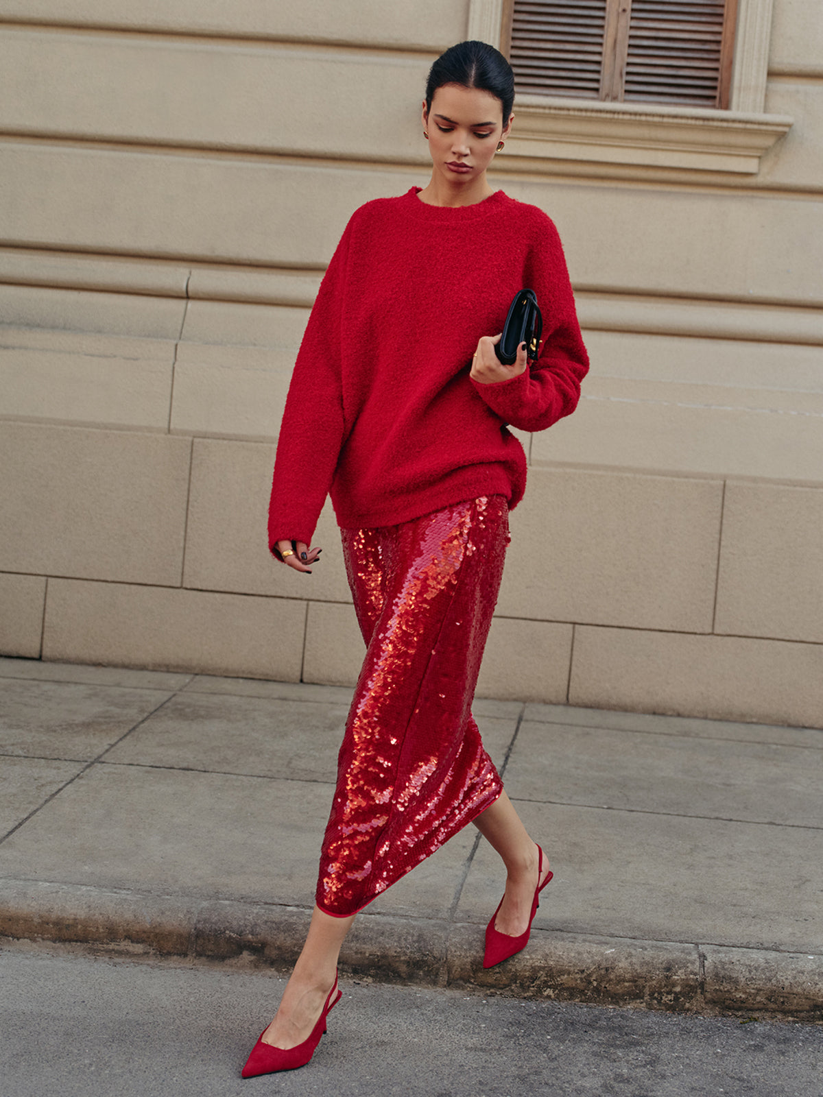 Elegant Plain Sequins Skirt-Chicvia