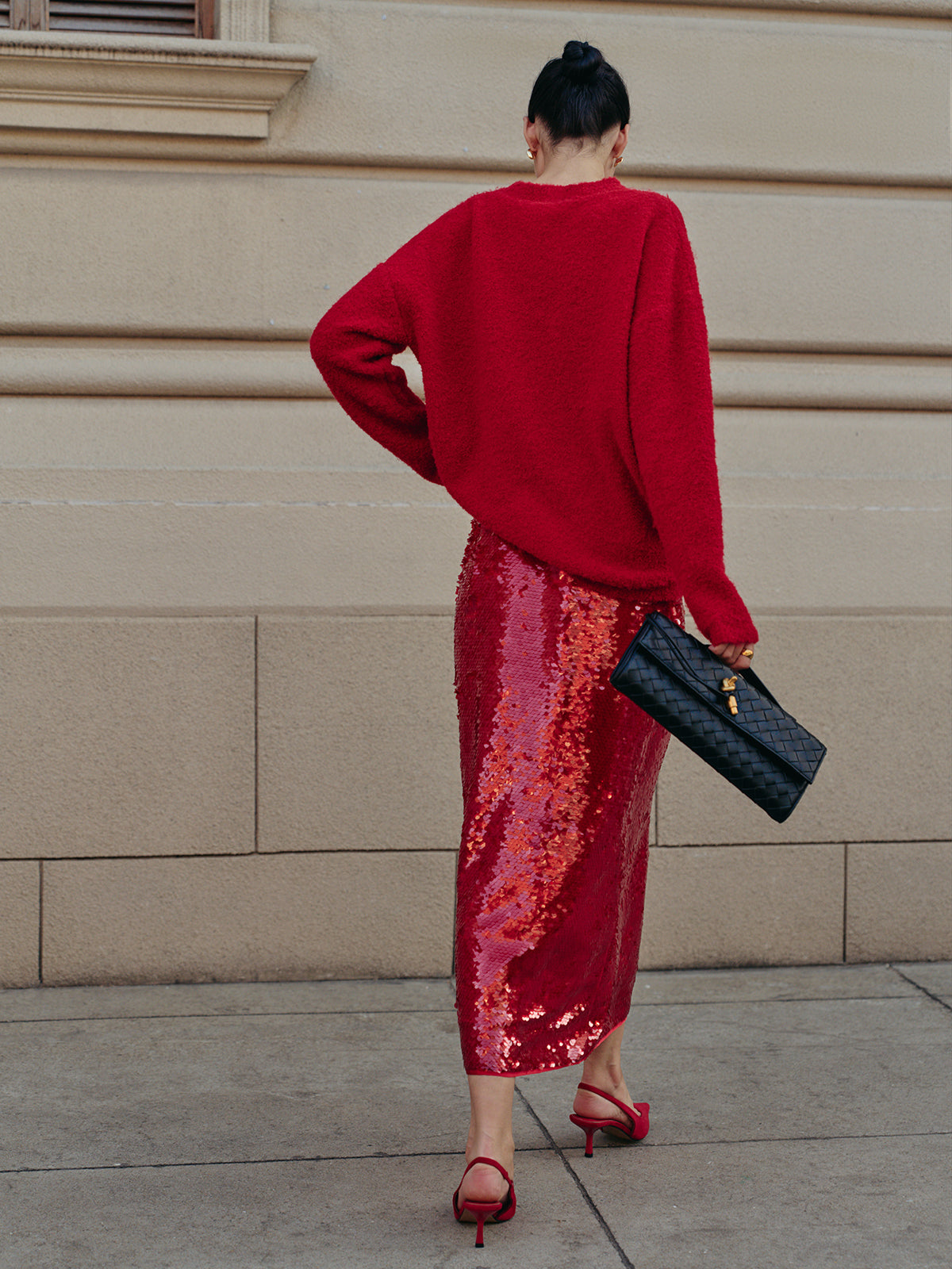 Elegant Plain Sequins Skirt-Chicvia