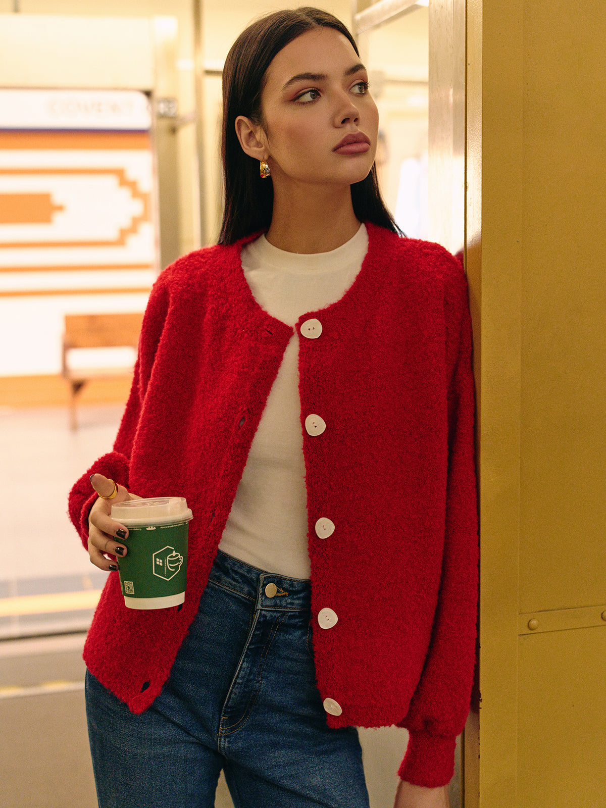 Casual Wool-Blend Button Cardigan-Chicvia