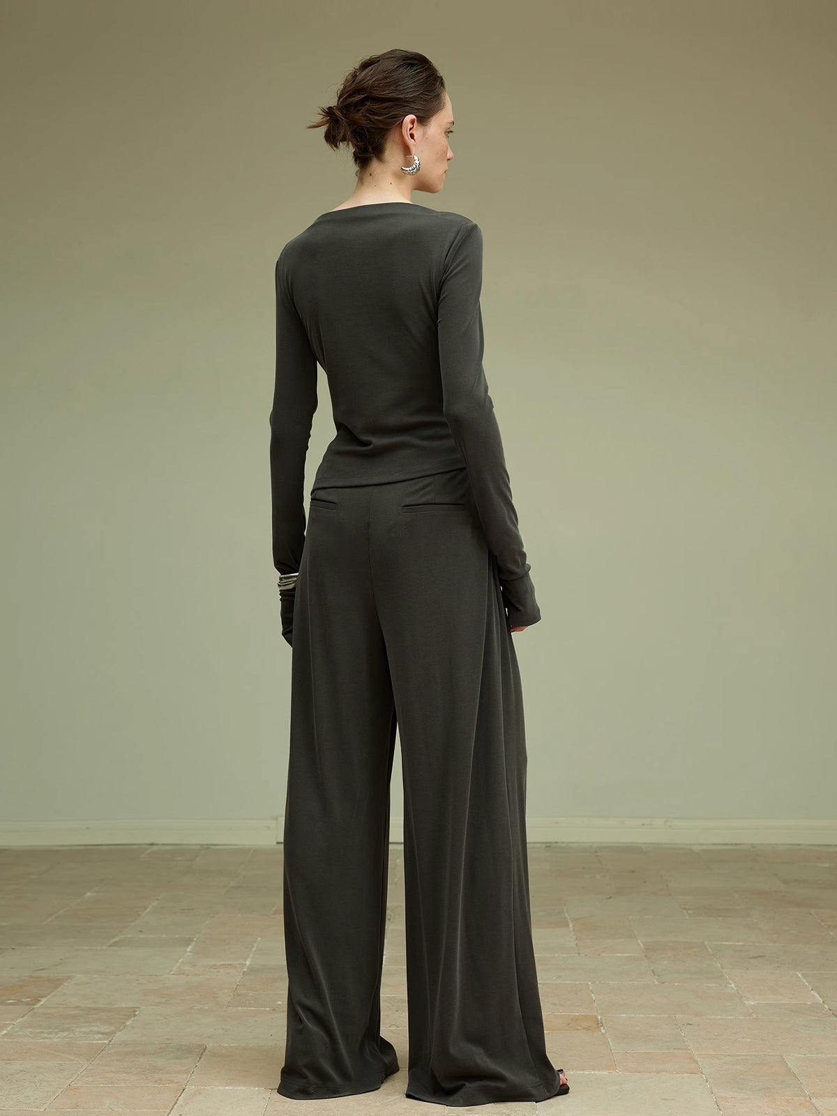 Pleated Draped Jersey Pants-Chicvia