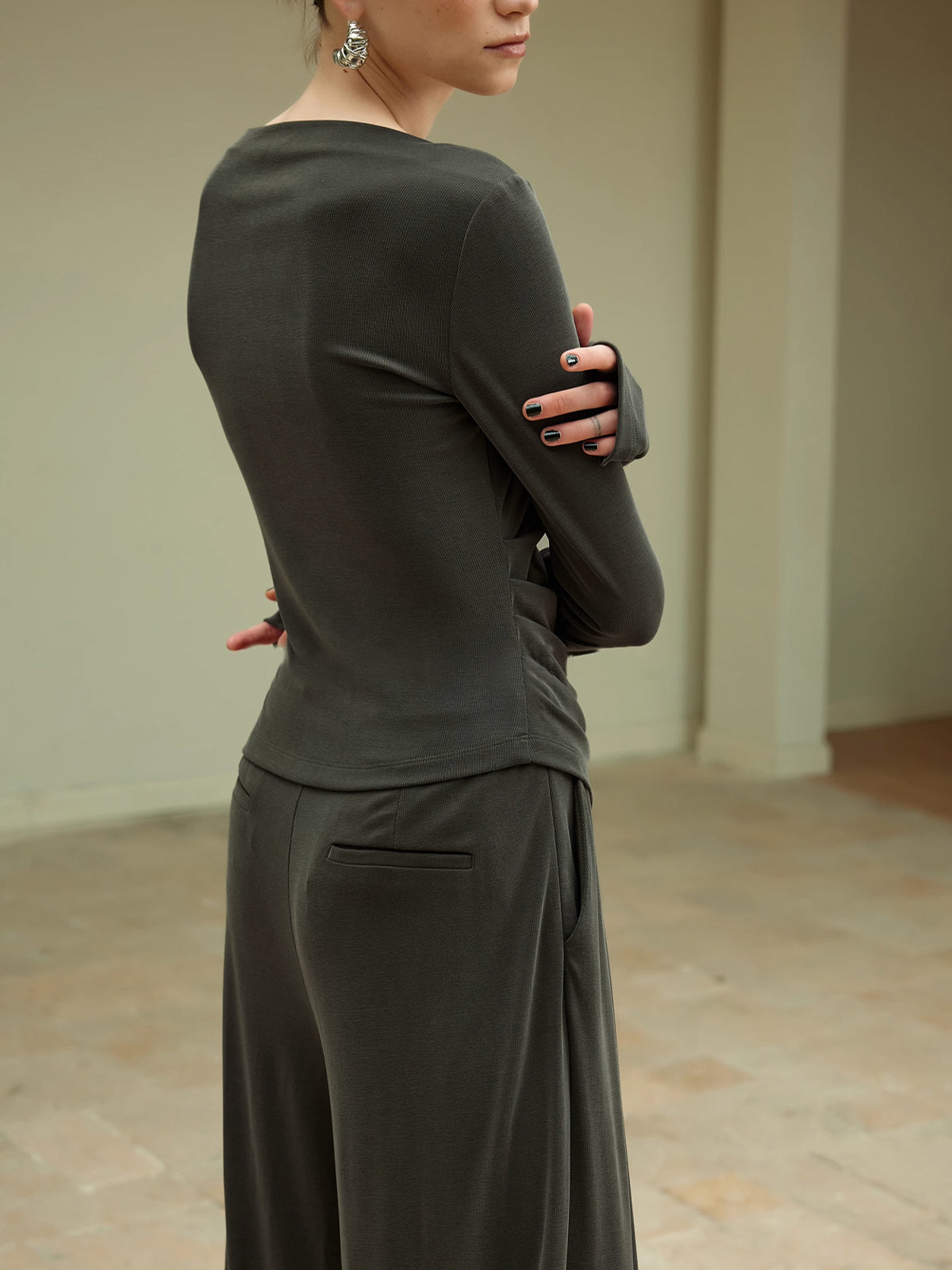 Pleated Draped Jersey Pants-Chicvia