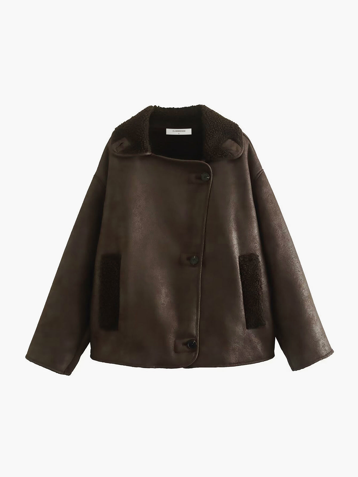 Lapel Faux Leather Warm Jacket-Chicvia