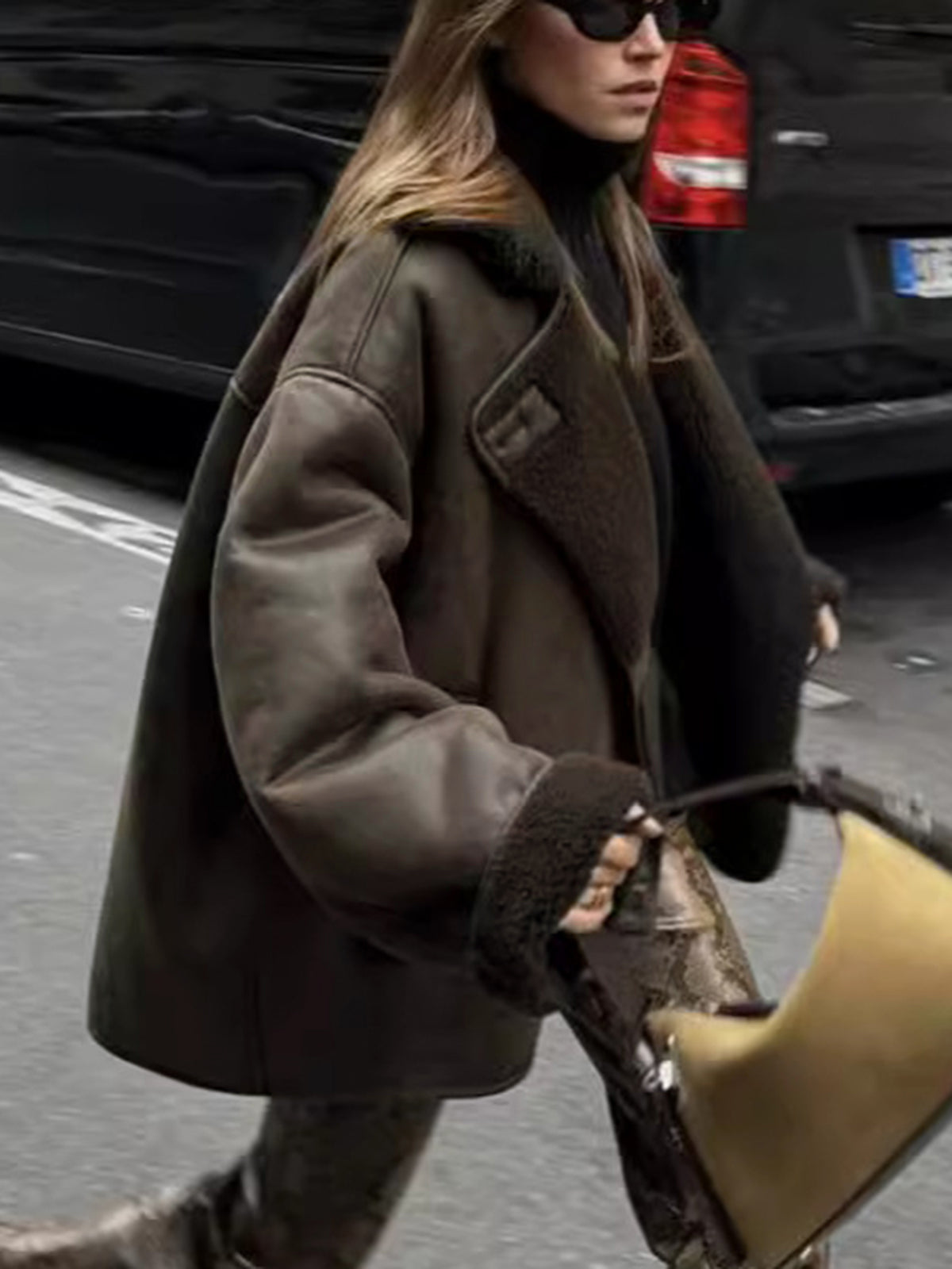 Lapel Faux Leather Warm Jacket-Chicvia