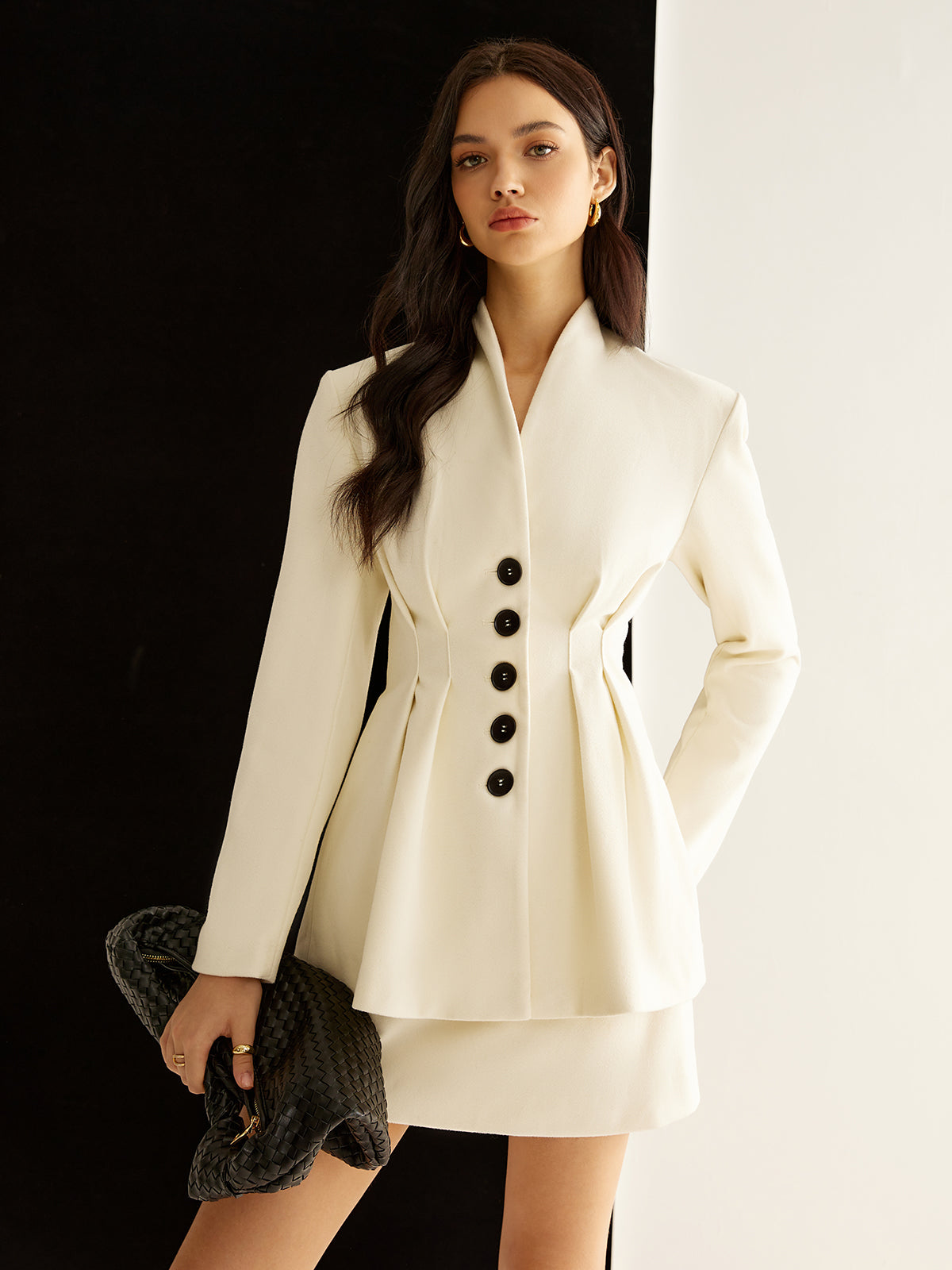 Elegant Pleated Button Blazer-Chicvia