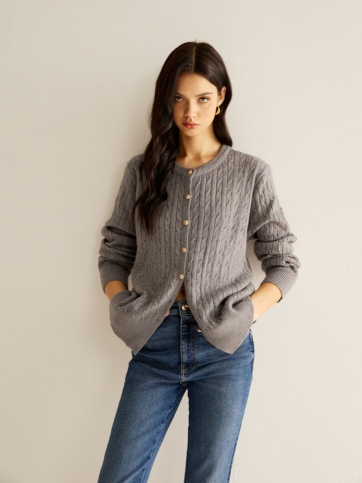 Button Down Twist Slim Cardigan-Chicvia
