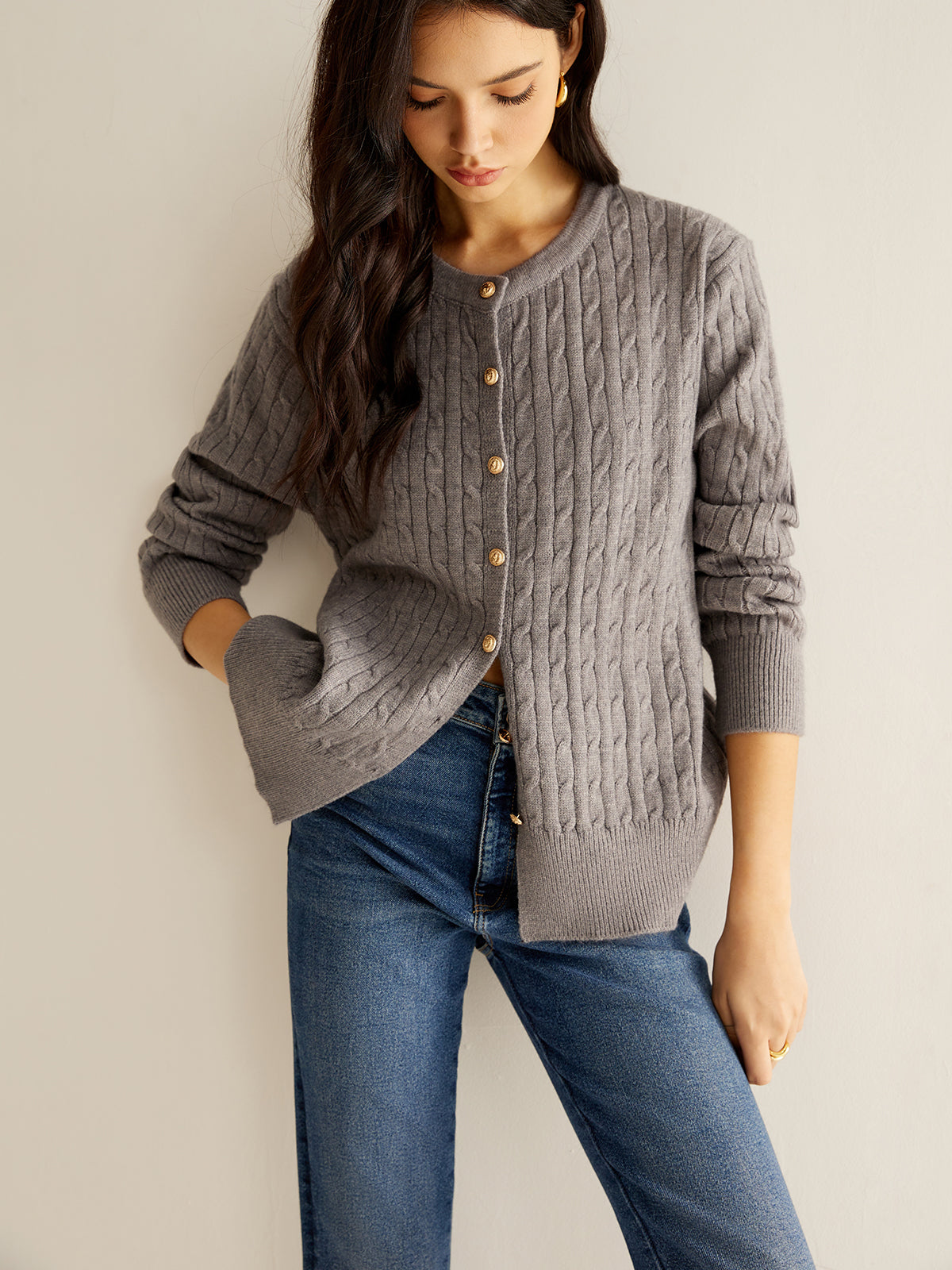 Button Down Twist Slim Cardigan-Chicvia