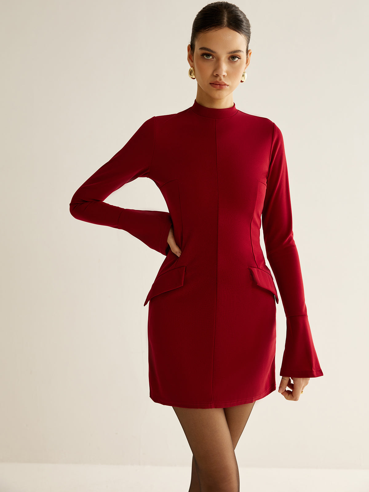 Plain Piping Short Dress-Chicvia